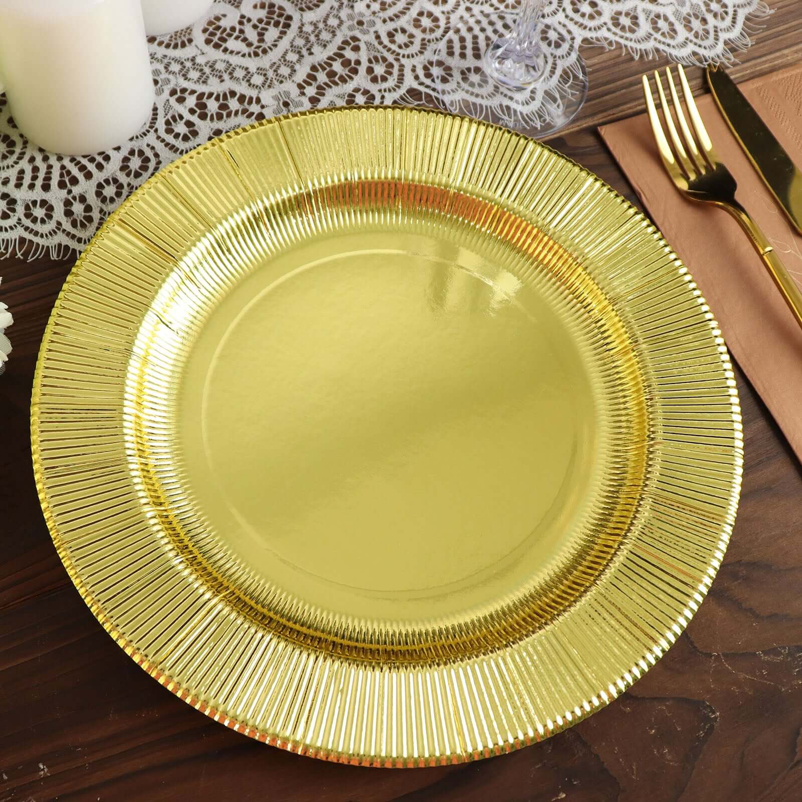 25-Pack Paper Round Dinner Plates 10" Metallic Gold Sunray Design - 350GSM Heavy Duty Disposable Party Plates - Image 22