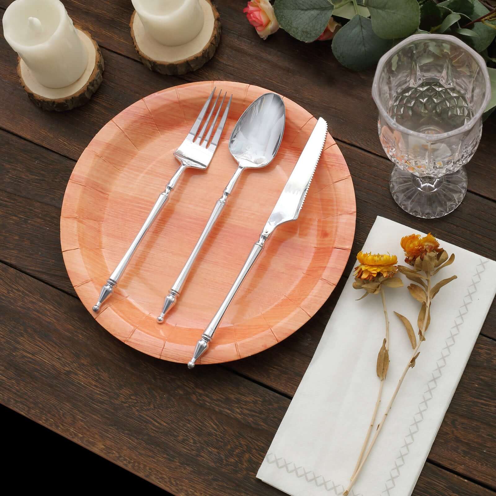 25-Pack Paper Round Dinner Plates 10" Natural Wood Grain Print - Disposable Party Plates Rustic & Nature-Inspired Events - Image 11
