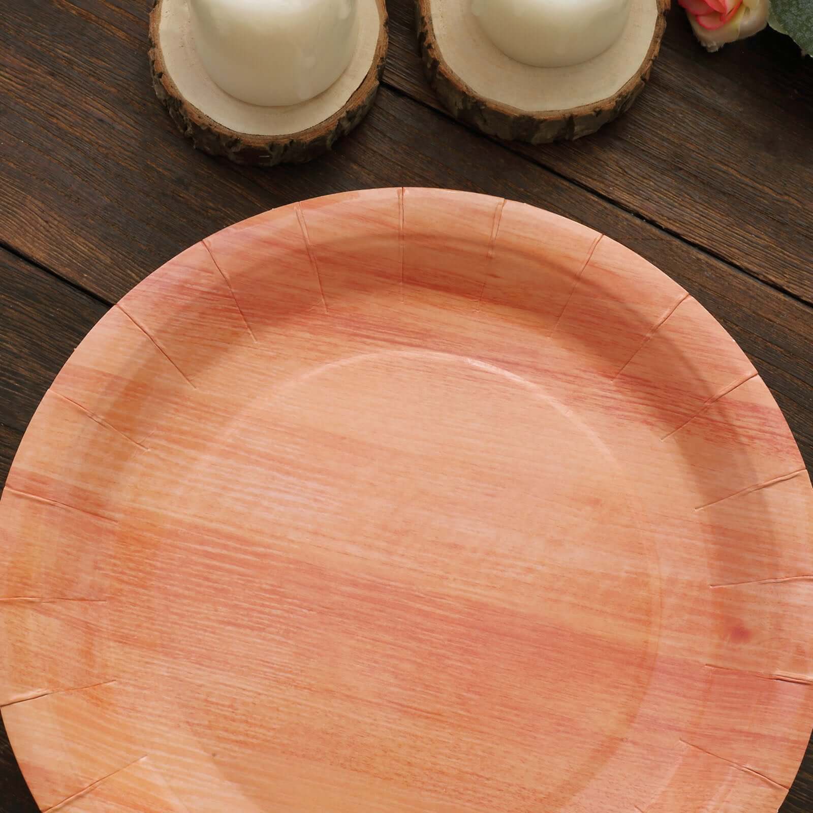 25-Pack Paper Round Dinner Plates 10" Natural Wood Grain Print - Disposable Party Plates Rustic & Nature-Inspired Events - Image 13