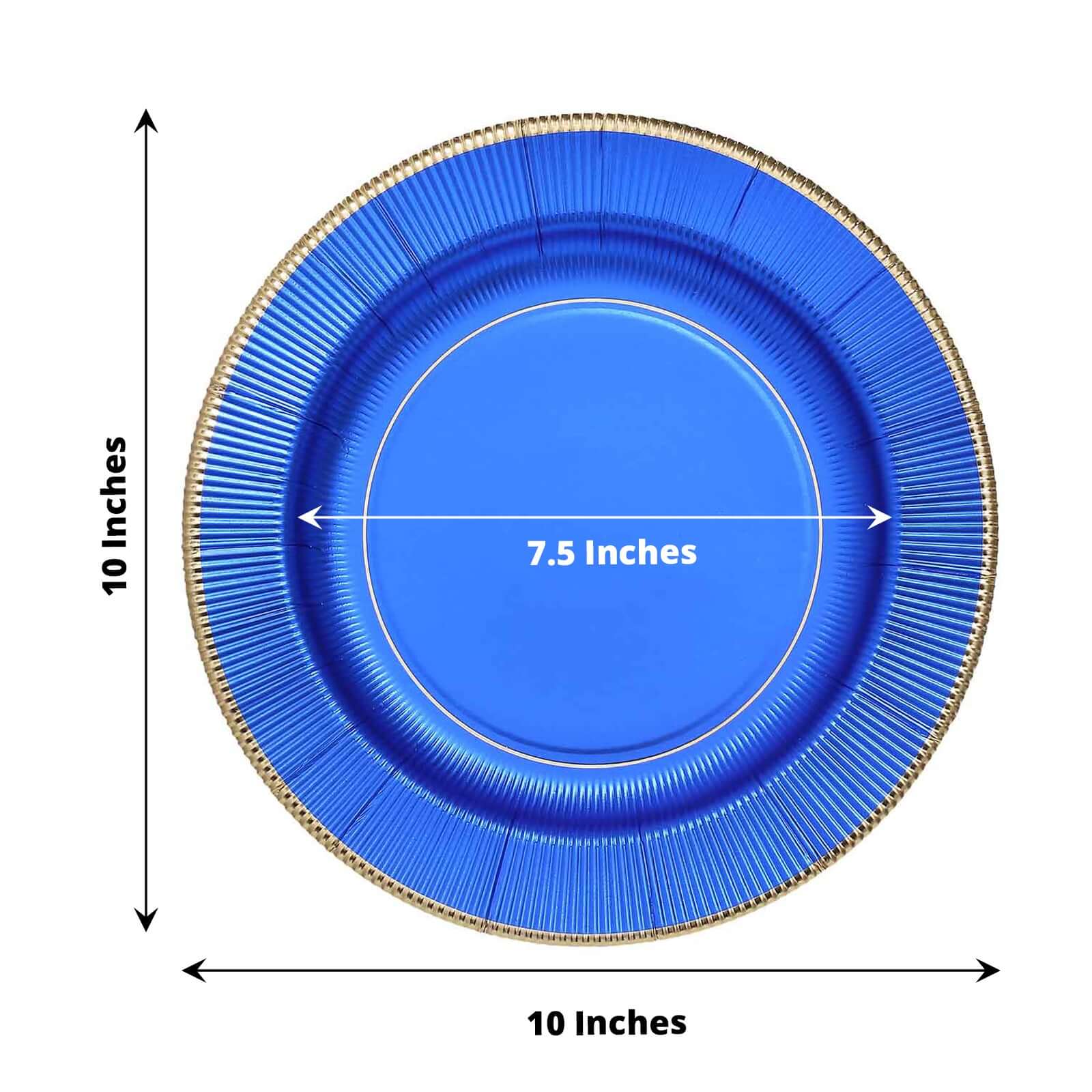 25-Pack Paper Round Dinner Plates 10" Royal Blue Sunray Design with Gold Rim - 350GSM Heavy Duty Disposable Party Plates - Image 3