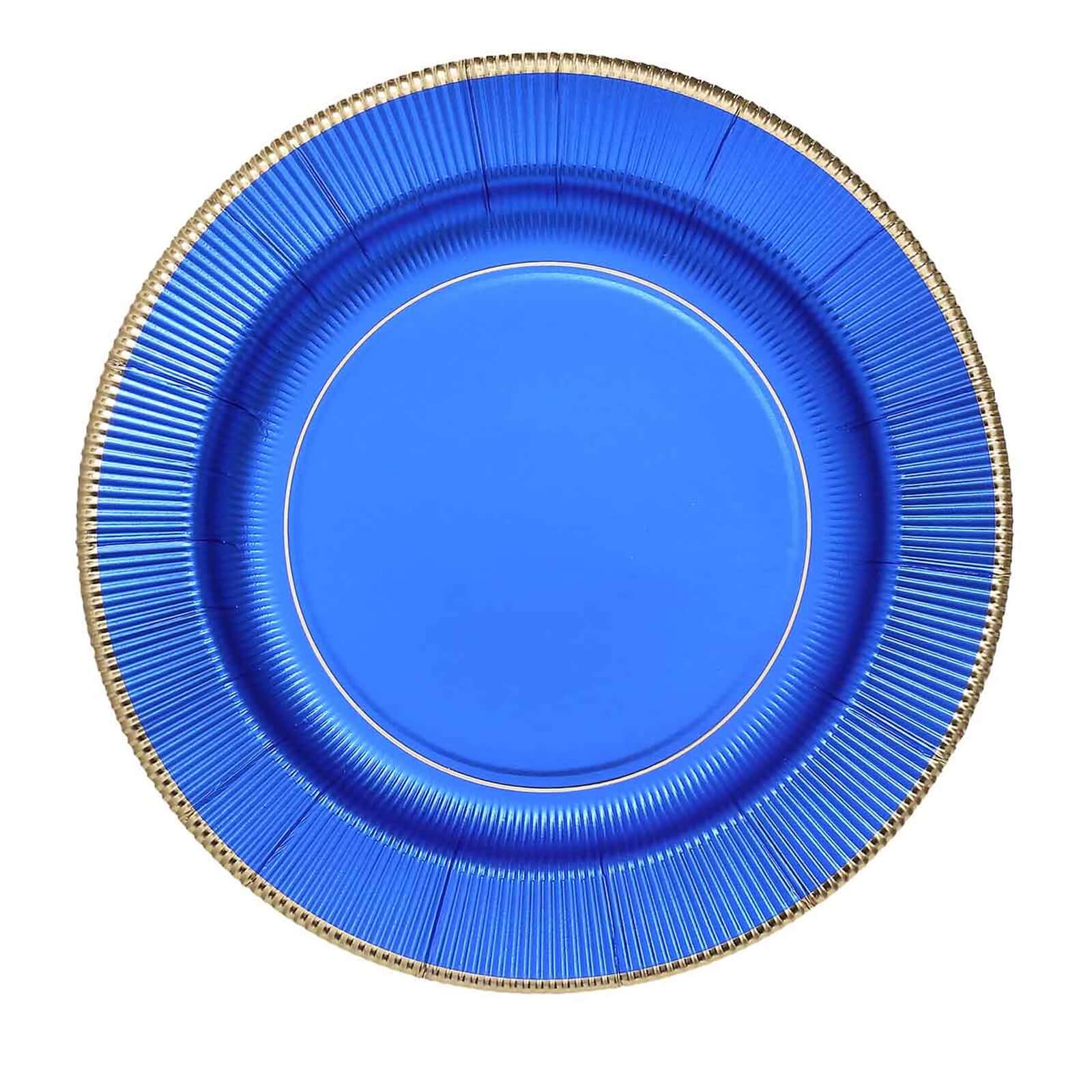 25-Pack Paper Round Dinner Plates 10" Royal Blue Sunray Design with Gold Rim - 350GSM Heavy Duty Disposable Party Plates - Image 7