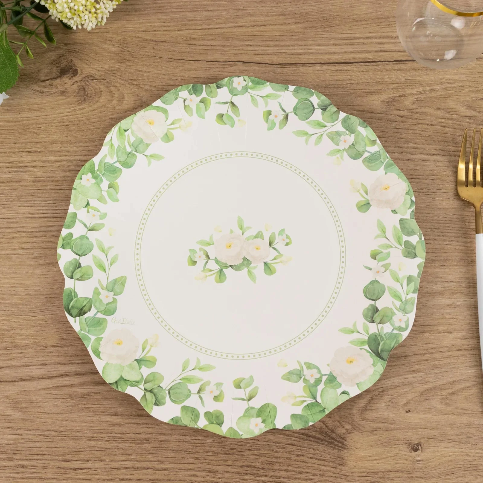 25-Pack Paper Round Dinner Plates 11" White with Floral Greenery & Scalloped Edges - Disposable Party Plates for Rustic Weddings & Garden Brunches - Image 9