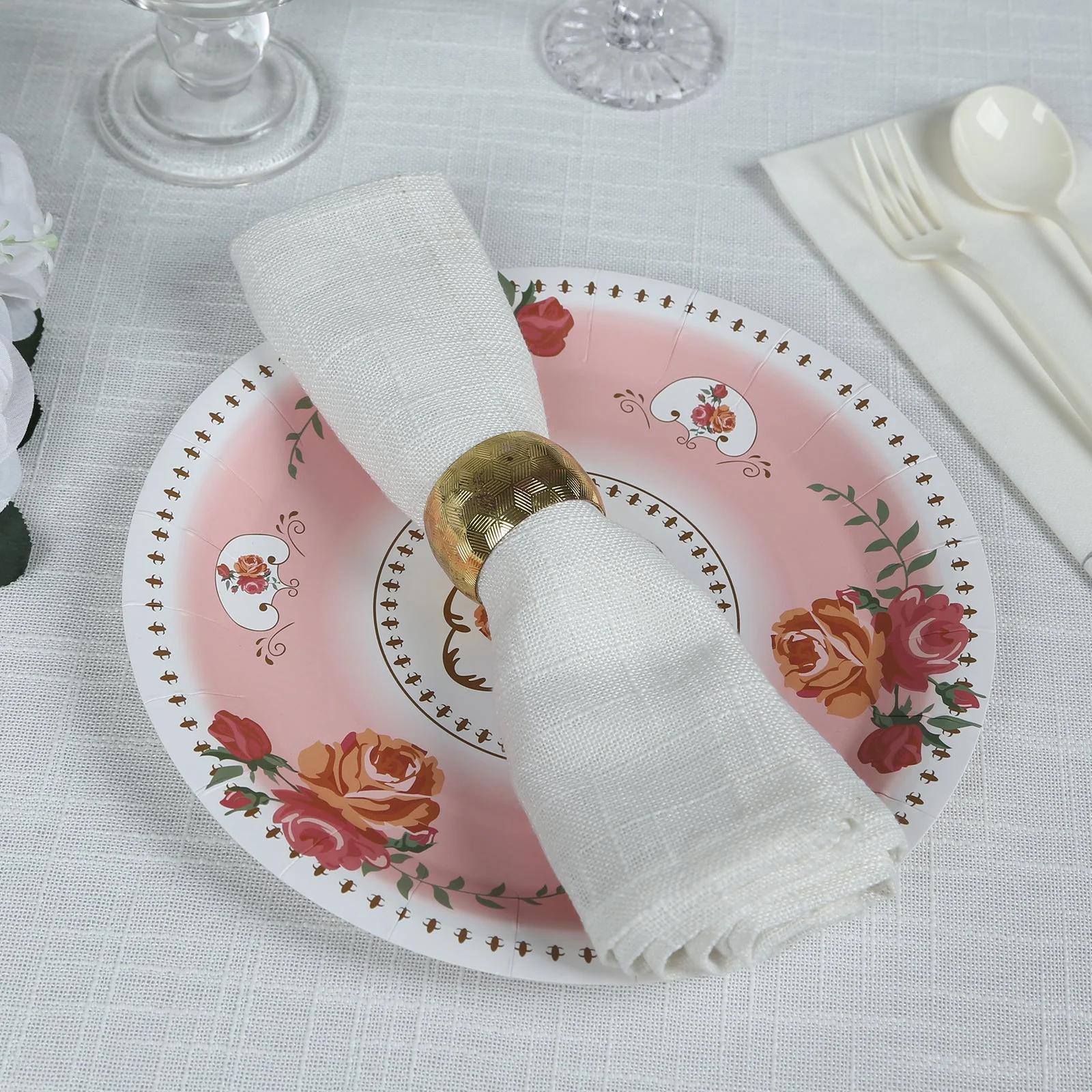 25-Pack Paper Round Dinner Plates 9" Dusty Rose with Vintage Rose Flower Print - Disposable Plates for Bridal Showers & Garden Luncheons - Image 5