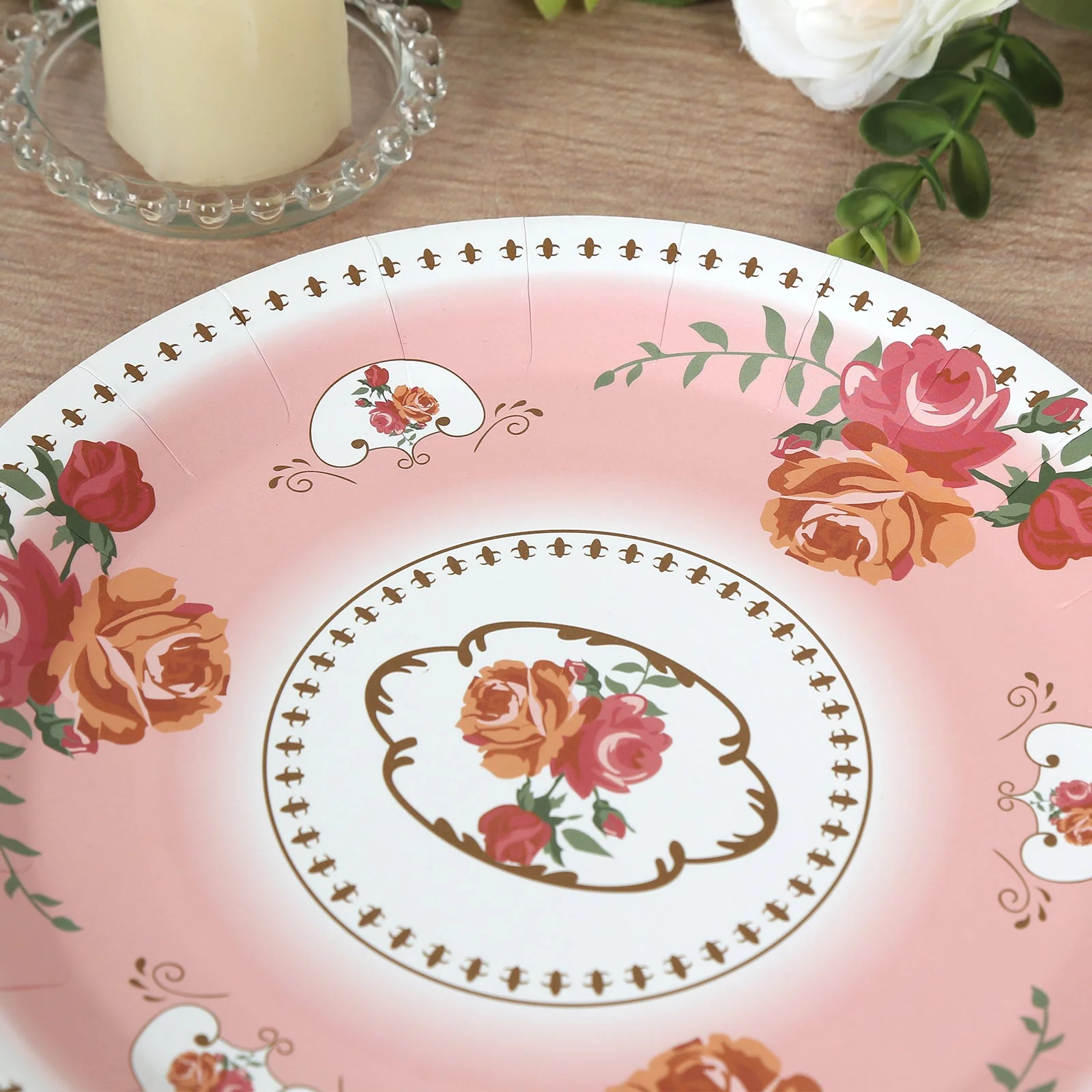 25-Pack Paper Round Dinner Plates 9" Dusty Rose with Vintage Rose Flower Print - Disposable Plates for Bridal Showers & Garden Luncheons - Image 7