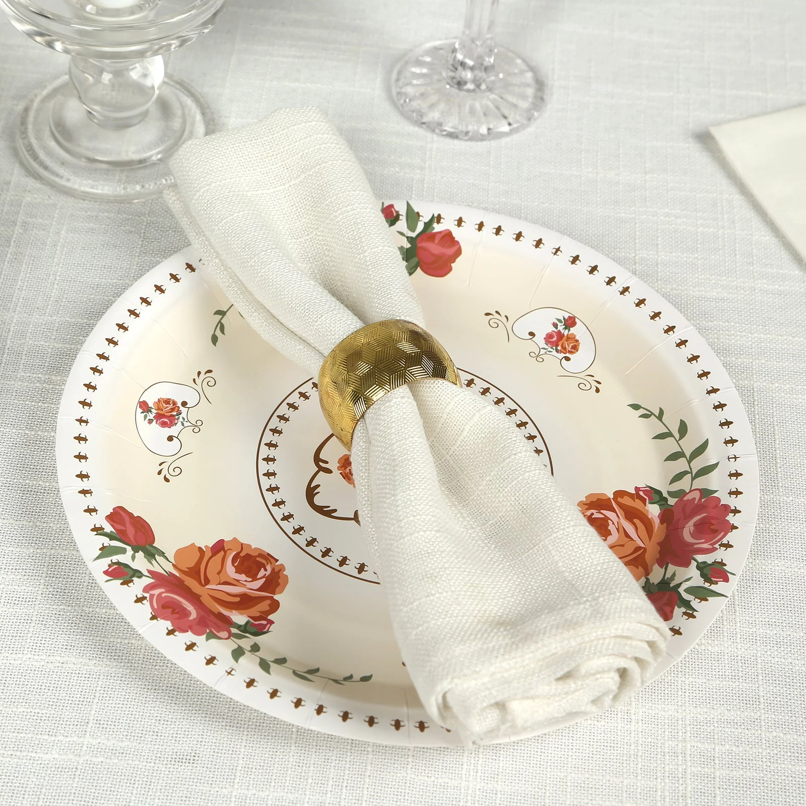 25-Pack Paper Round Dinner Plates 9" Ivory with Vintage Rose Flower Print - Disposable Plates for Bridal Showers & Garden Luncheons - Image 5