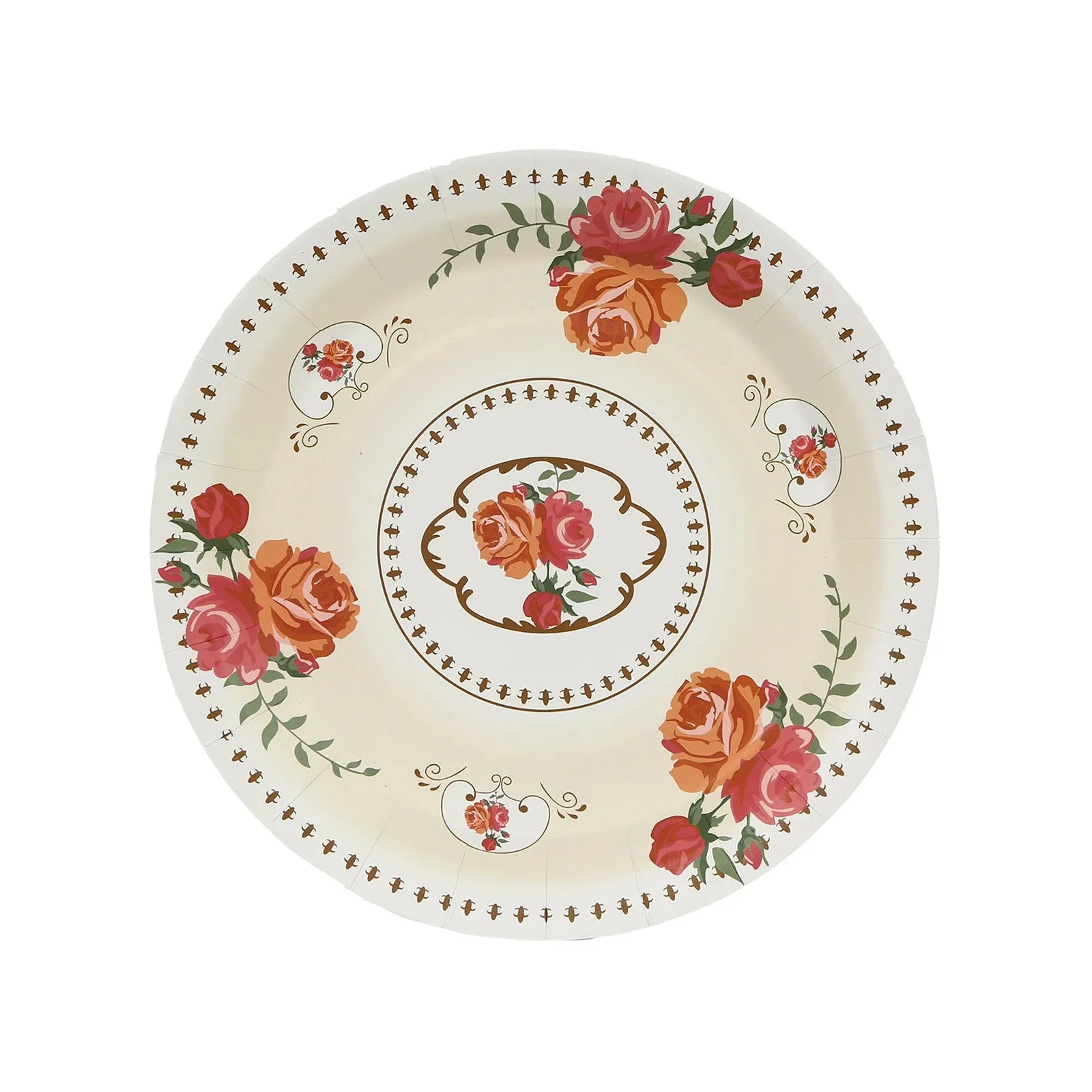 25-Pack Paper Round Dinner Plates 9" Ivory with Vintage Rose Flower Print - Disposable Plates for Bridal Showers & Garden Luncheons - Image 6