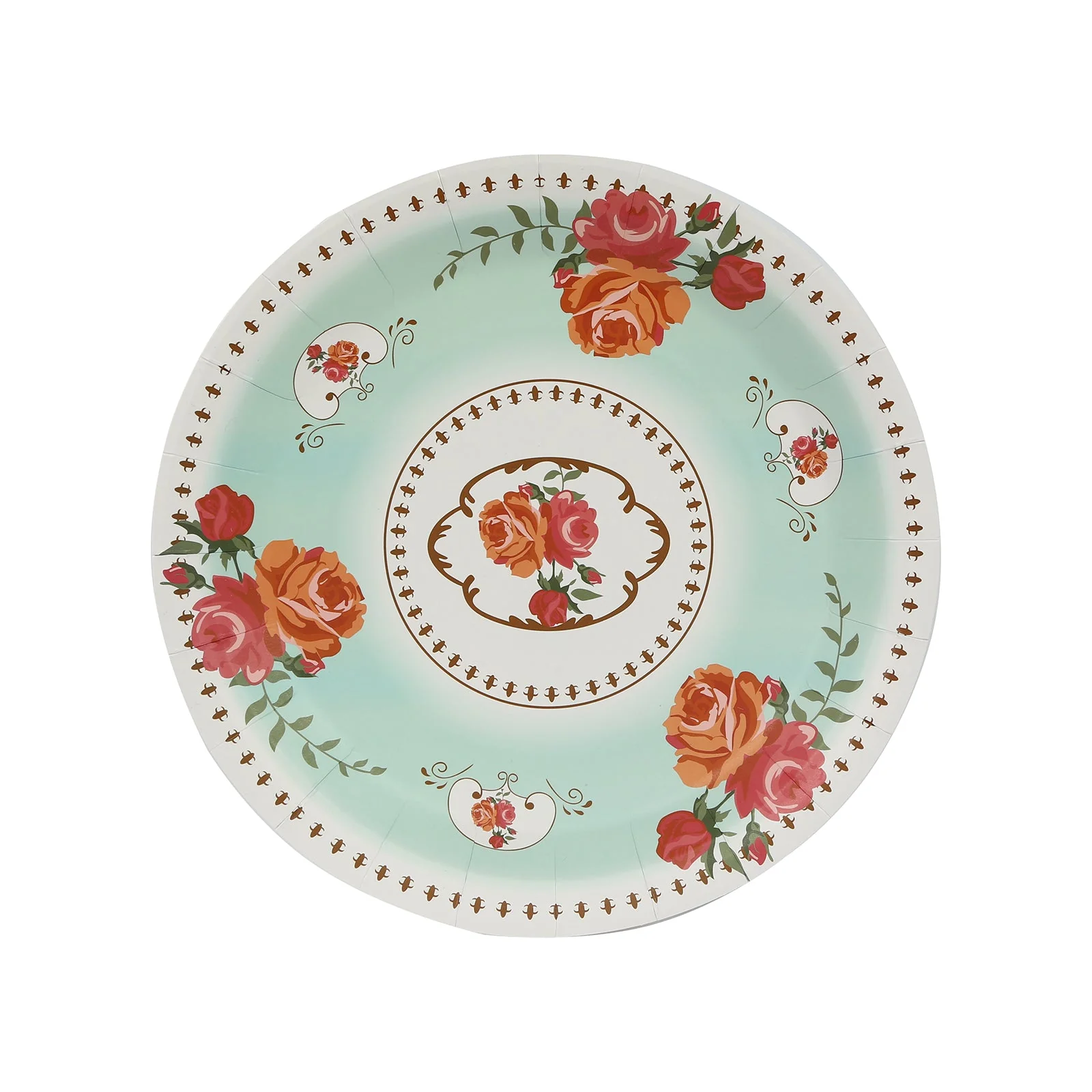 25-Pack Paper Round Dinner Plates 9" Light Turquoise with Vintage Rose Flower Print - Disposable Plates for Bridal Showers & Garden Luncheons - Image 6