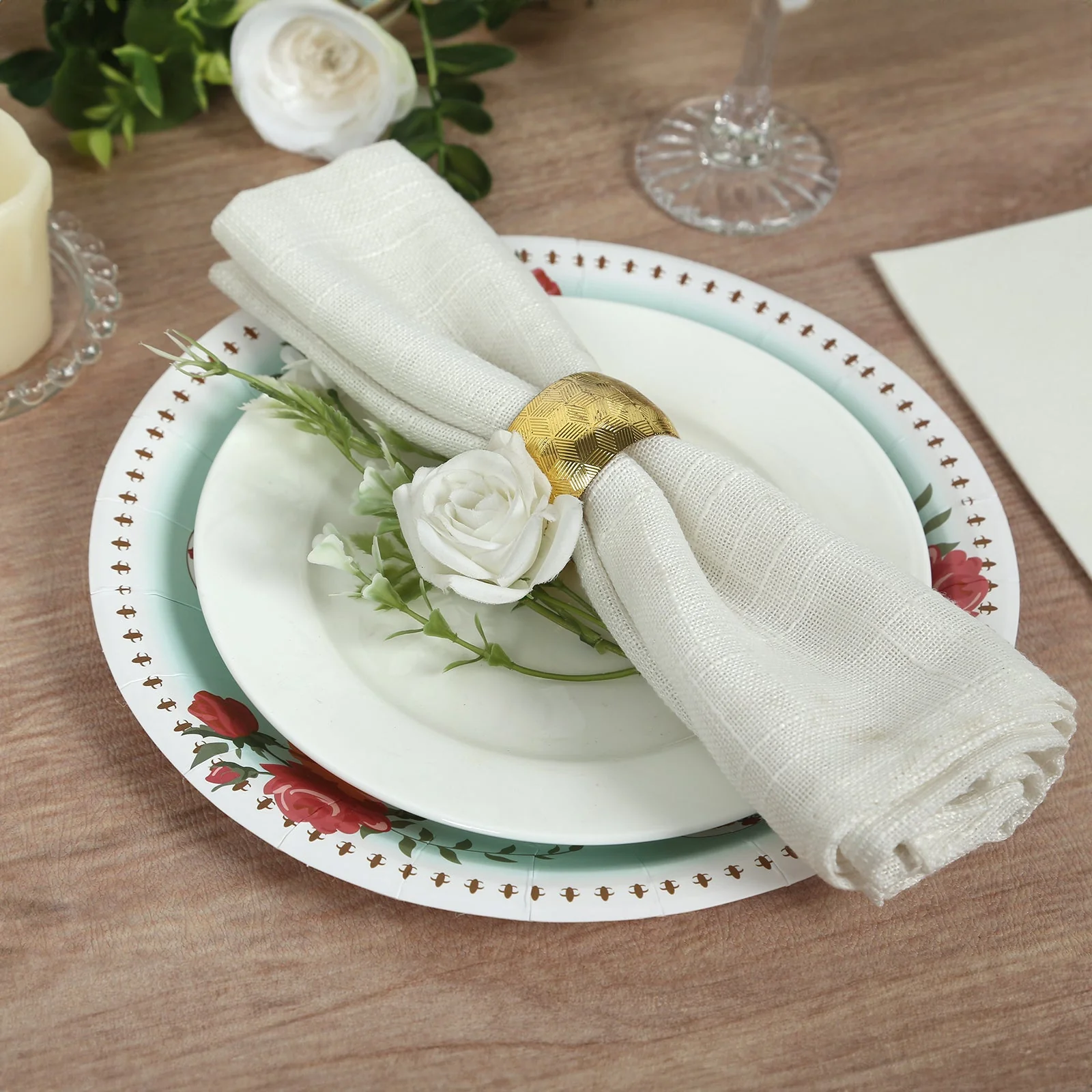 25-Pack Paper Round Dinner Plates 9" Light Turquoise with Vintage Rose Flower Print - Disposable Plates for Bridal Showers & Garden Luncheons - Image 8