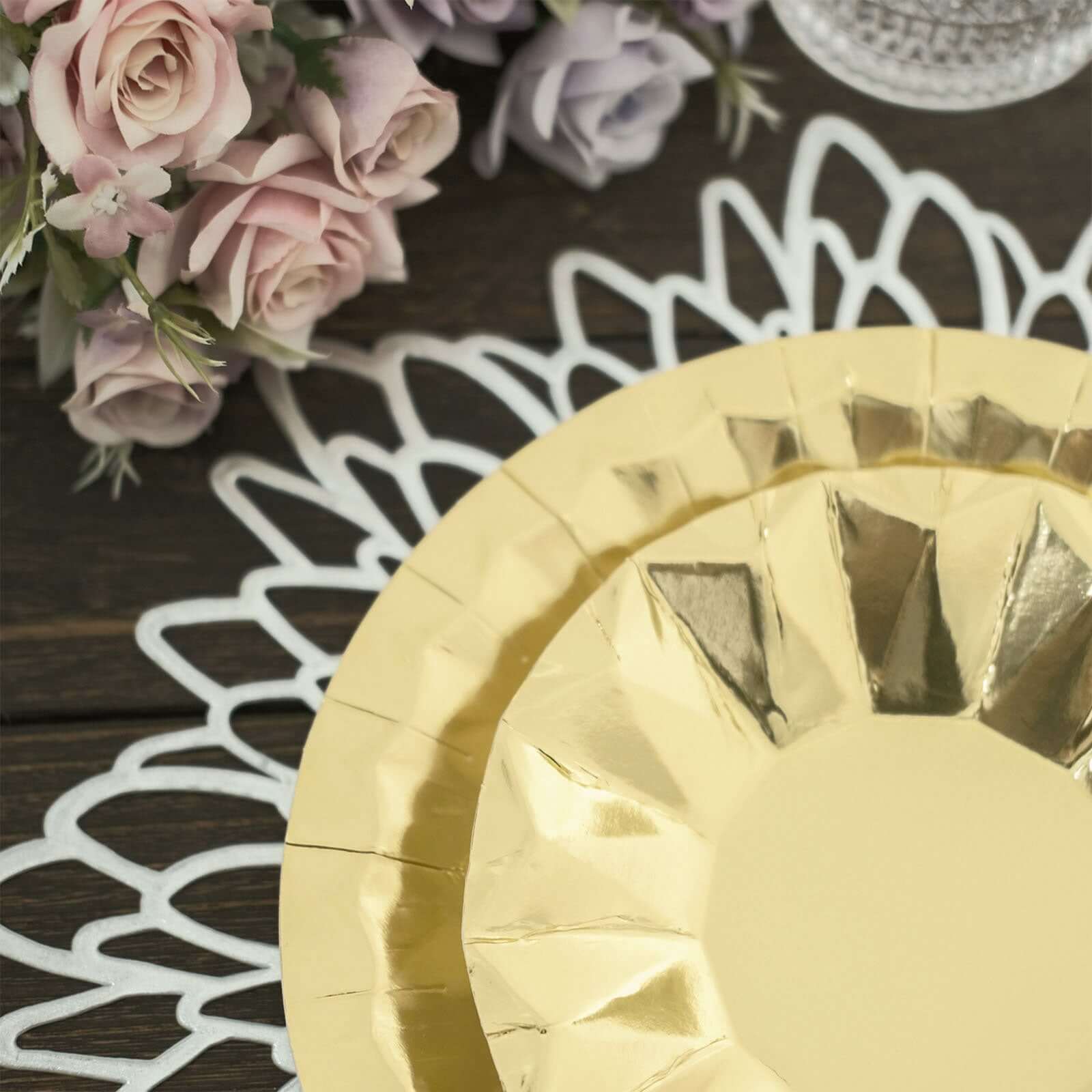 25-Pack Paper Round Dinner Plates 9" Metallic Gold with Geometric Prism Rim - 400GSM Disposable Party Plates for Cocktail Events & Receptions - Image 10