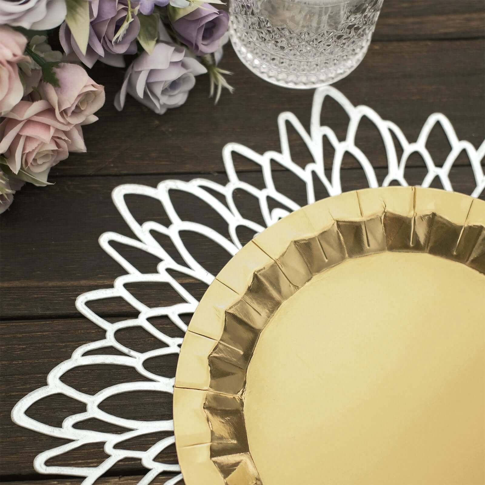 25-Pack Paper Round Dinner Plates 9" Metallic Gold with Geometric Prism Rim - 400GSM Disposable Party Plates for Cocktail Events & Receptions - Image 12