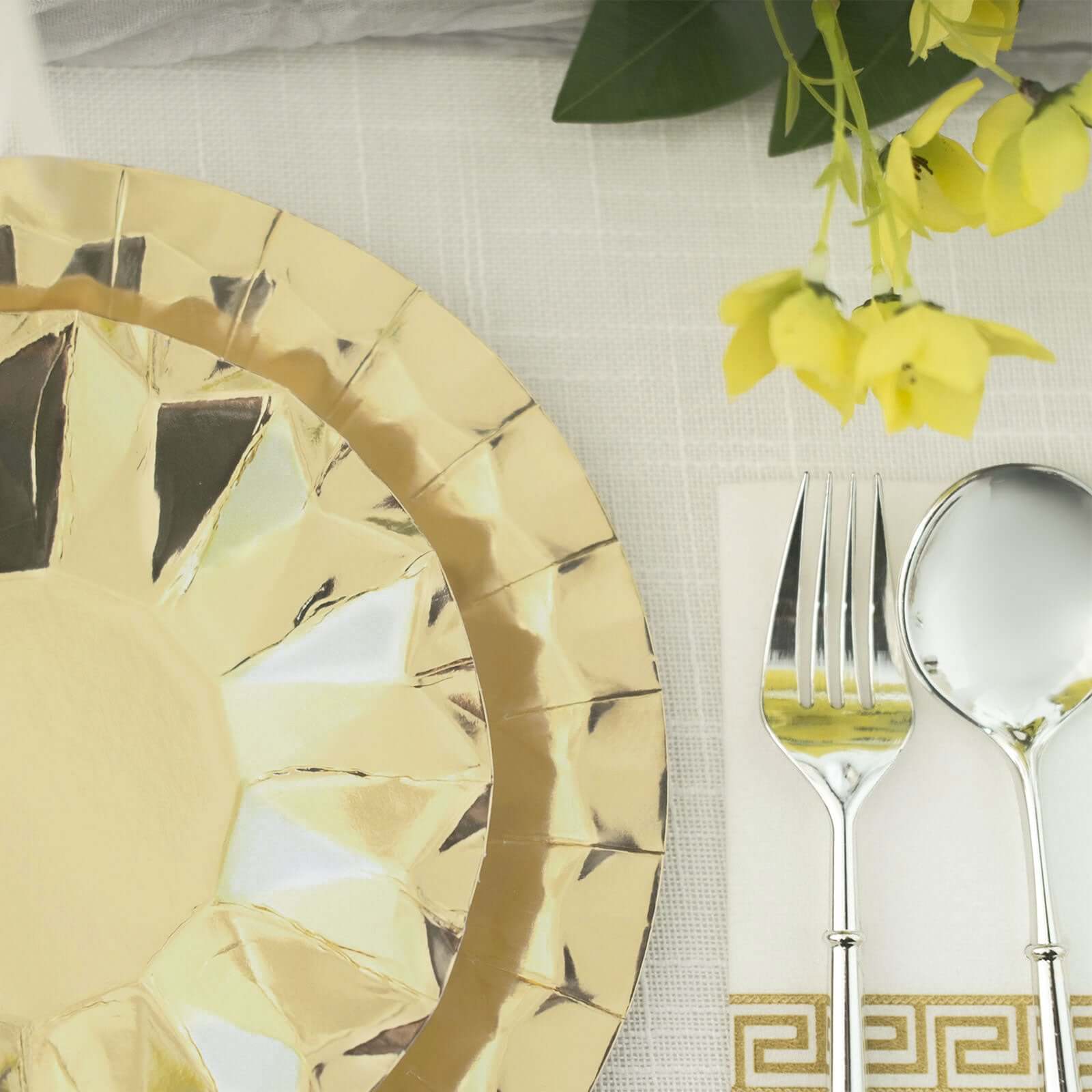 25-Pack Paper Round Dinner Plates 9" Metallic Gold with Geometric Prism Rim - 400GSM Disposable Party Plates for Cocktail Events & Receptions - Image 9