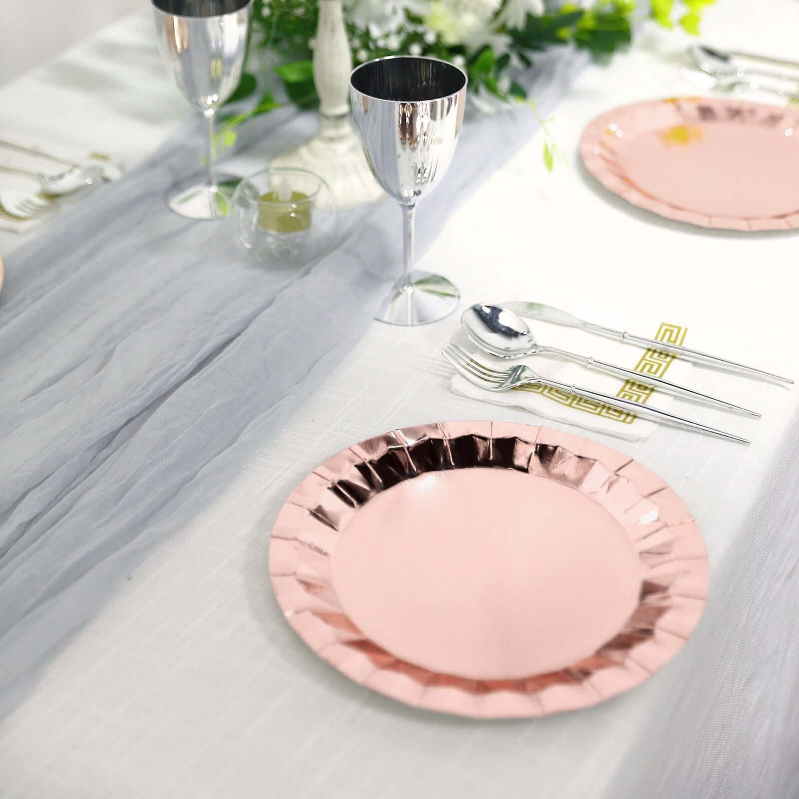 25-Pack Paper Round Dinner Plates 9" Metallic Rose Gold with Geometric Prism Rim - 400GSM Disposable Party Plates - Image 5