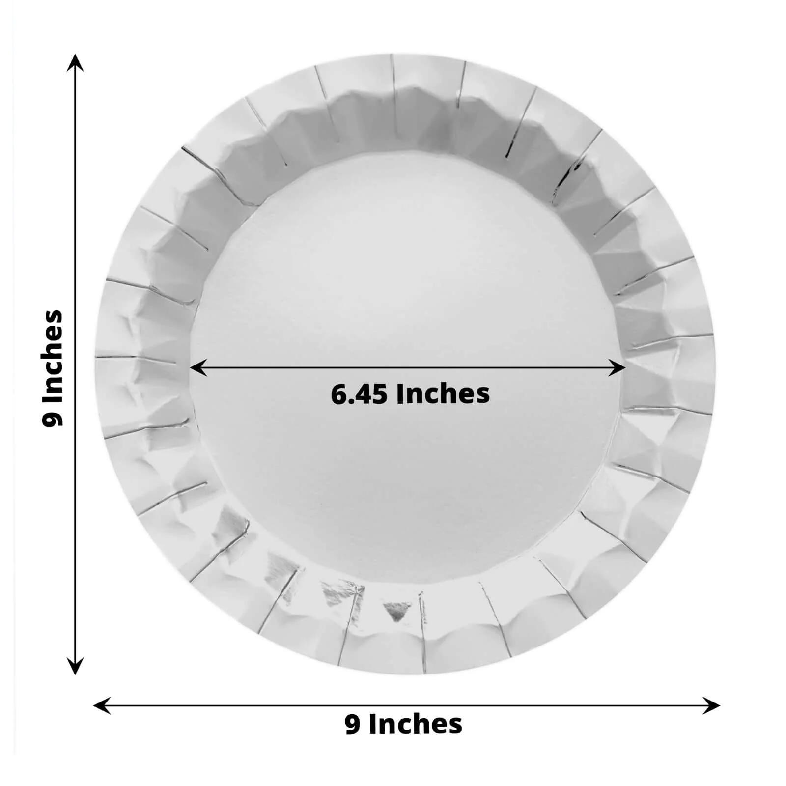 25-Pack Paper Round Dinner Plates 9" Metallic Silver with Geometric Prism Rim - 400GSM Disposable Party Plates - Image 3