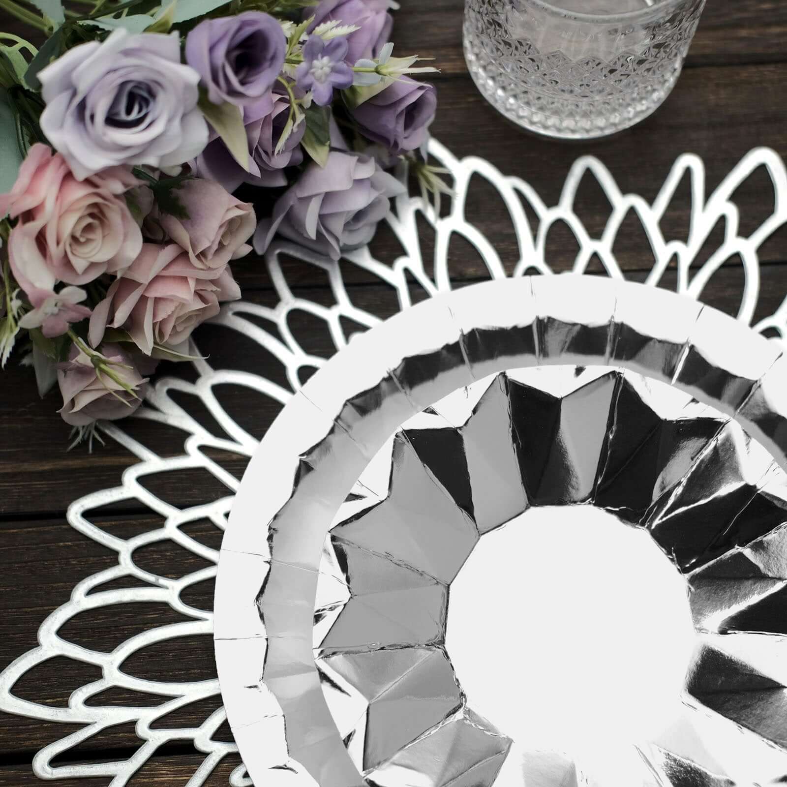25-Pack Paper Round Dinner Plates 9" Metallic Silver with Geometric Prism Rim - 400GSM Disposable Party Plates - Image 9