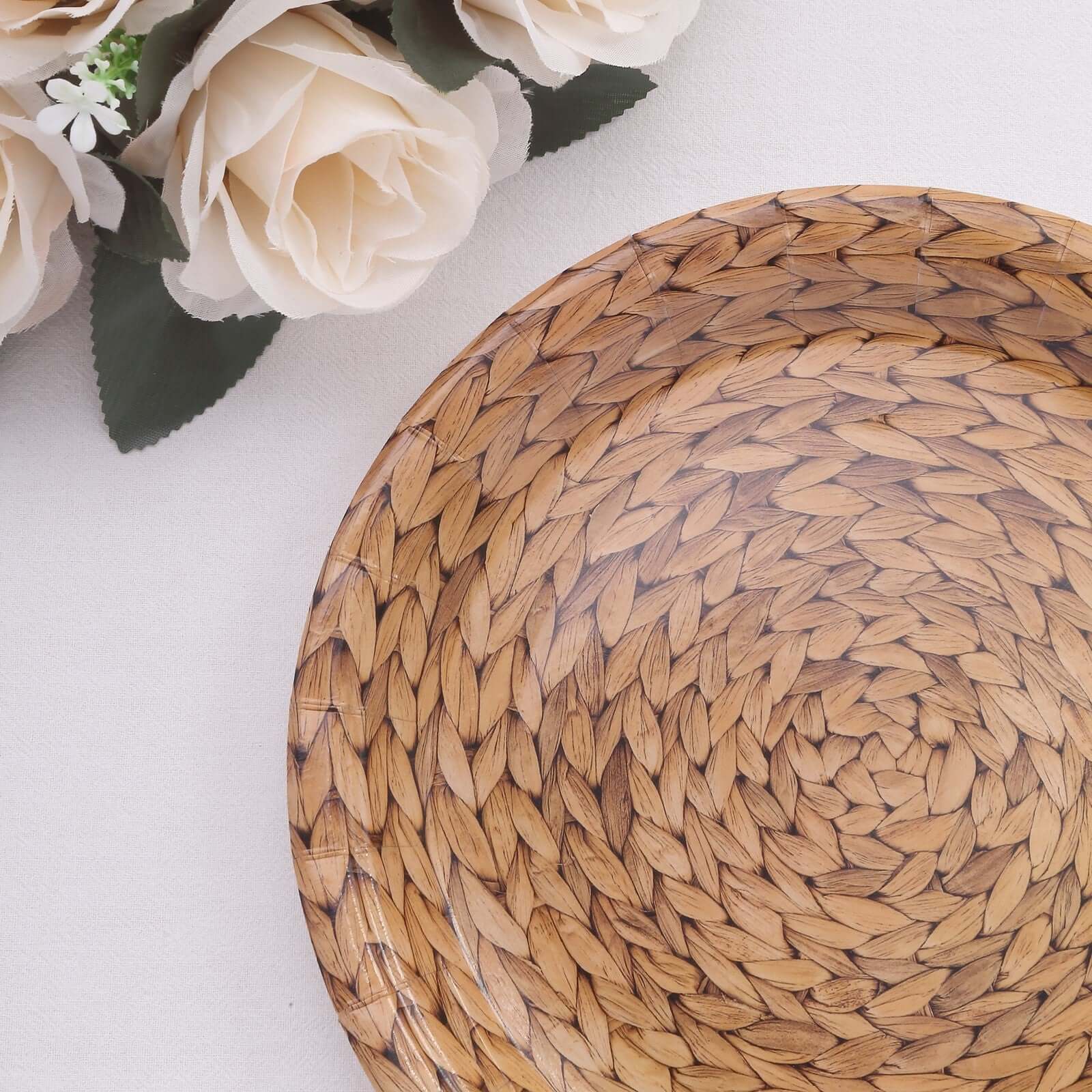 25-Pack Paper Round Dinner Plates 9" Natural with Woven Rattan Print - 300GSM Rustic Farmhouse Disposable Party Plates for Boho Brunches & Outdoor Gatherings - Image 6