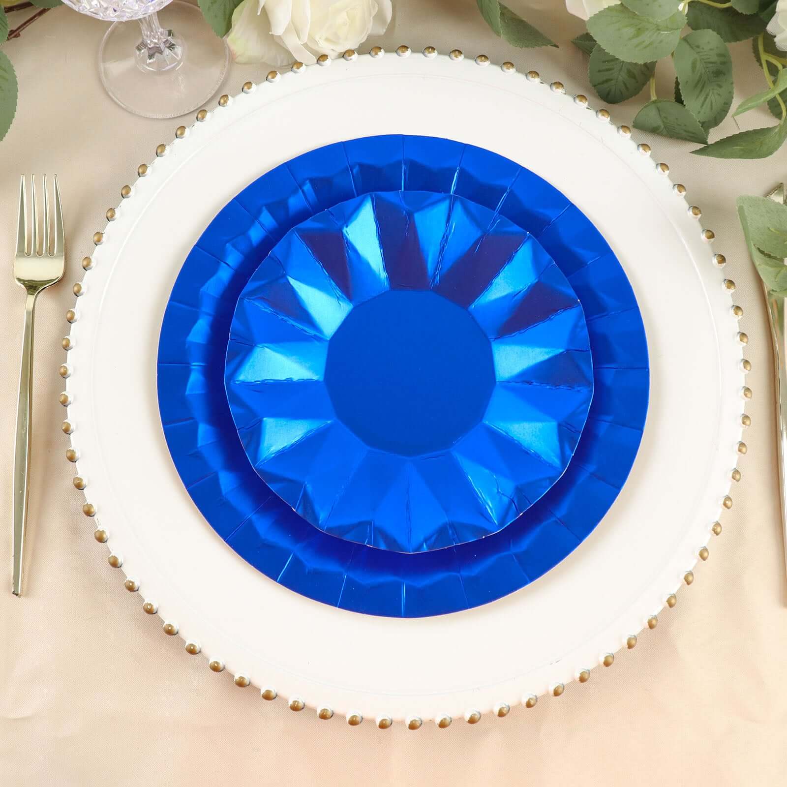25-Pack Paper Round Dinner Plates 9" Royal Blue with Geometric Prism Rim - 400GSM Disposable Party Plates - Image 8