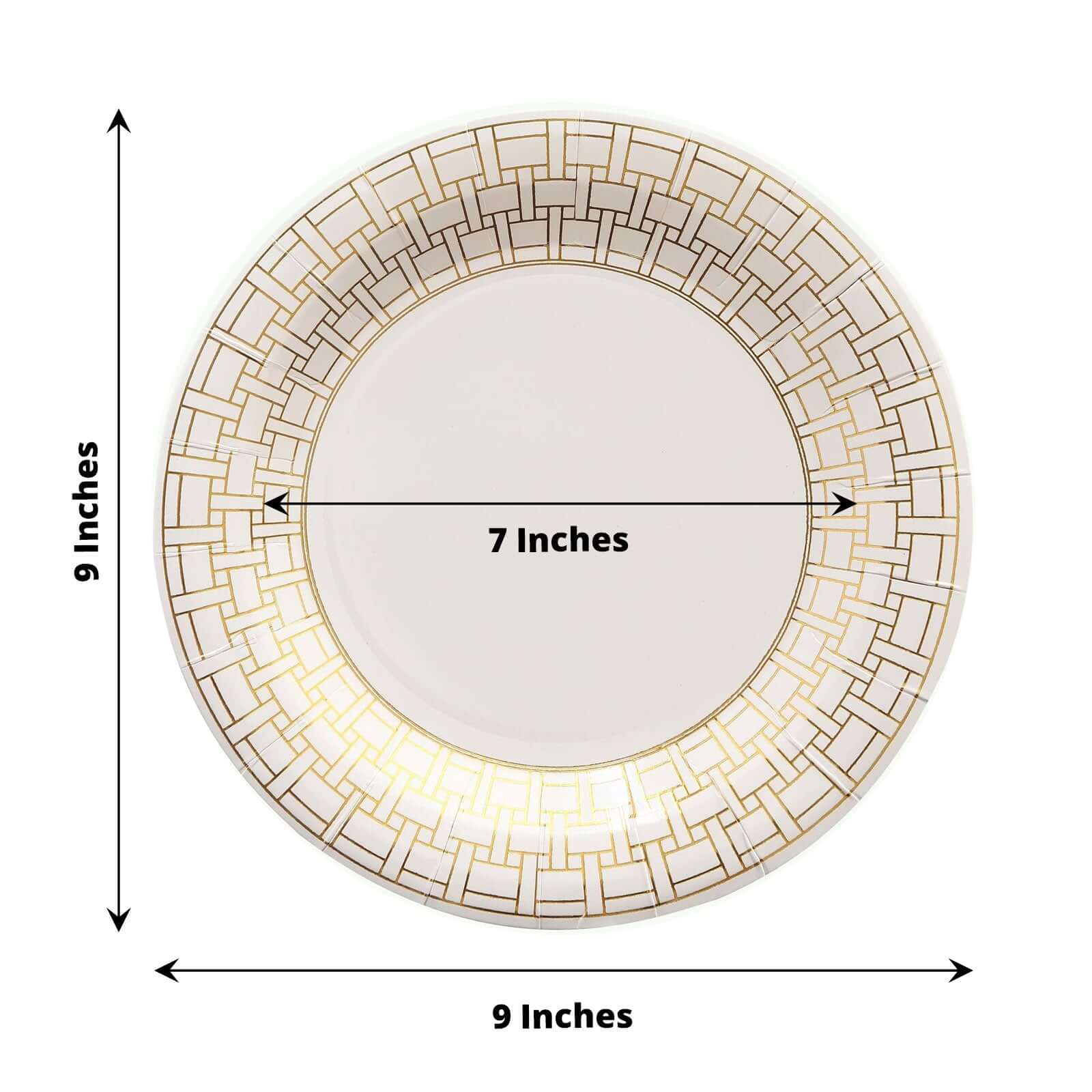 25-Pack Paper Round Dinner Plates 9" White with Gold Basketweave Rim - Disposable Party Plates for Exquisite Gatherings & Celebrations - Image 3