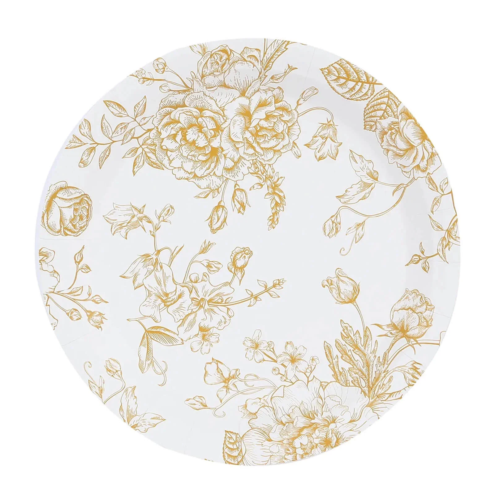 25-Pack Paper Round Dinner Plates 9" White with Gold French Toile Pattern - Disposable Floral Party Plates for Chic Events - Image 7