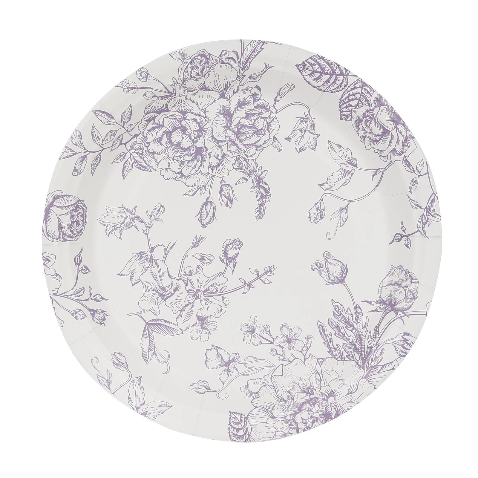 25-Pack Paper Round Dinner Plates 9" White with Lavender Lilac French Toile Pattern - Disposable Floral Party Plates for Chic Events - Image 6