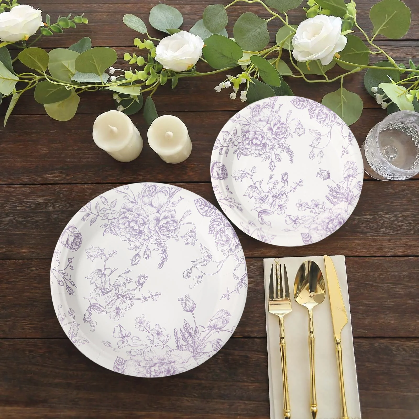 25-Pack Paper Round Dinner Plates 9" White with Lavender Lilac French Toile Pattern - Disposable Floral Party Plates for Chic Events - Image 7