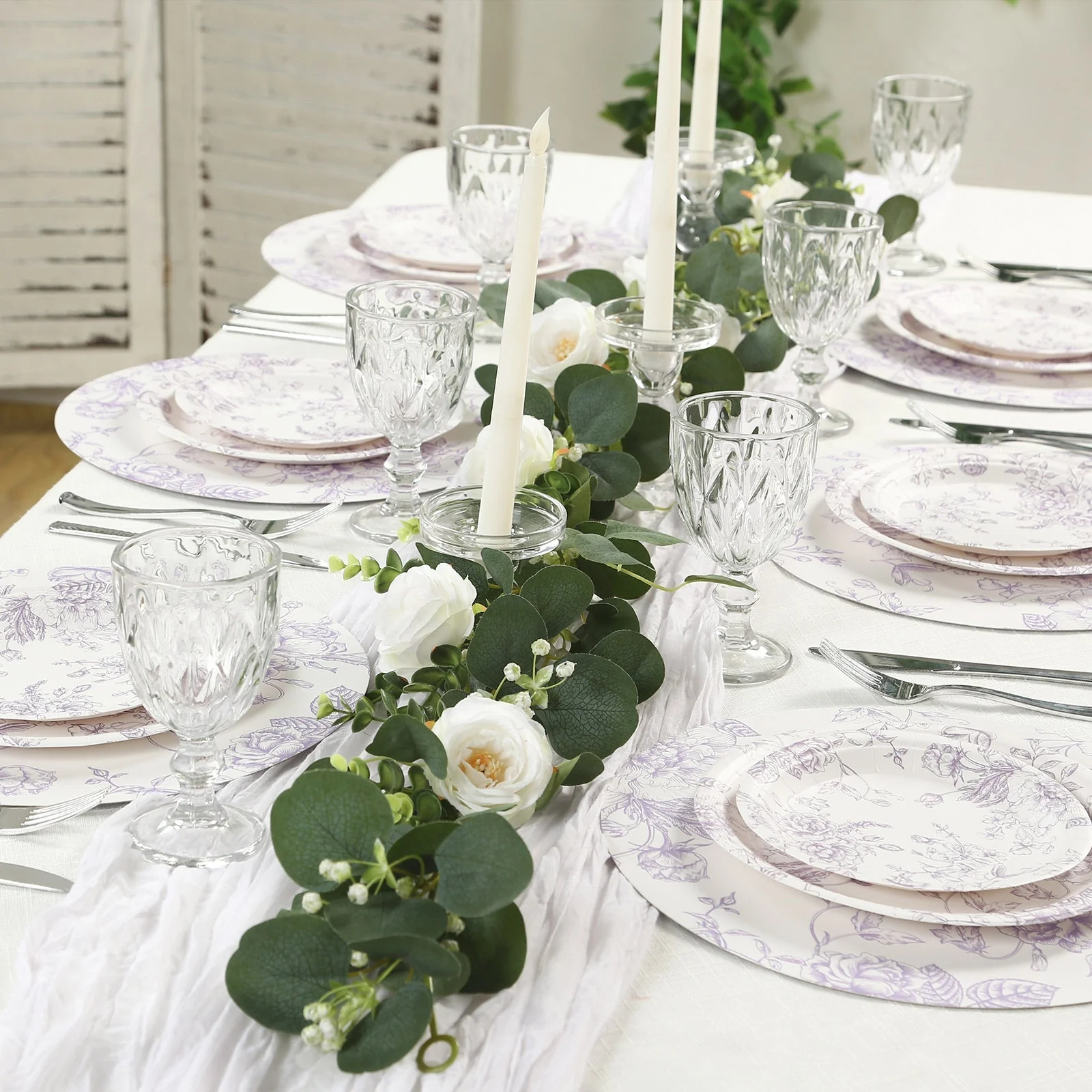 25-Pack Paper Round Dinner Plates 9" White with Lavender Lilac French Toile Pattern - Disposable Floral Party Plates for Chic Events - Image 8