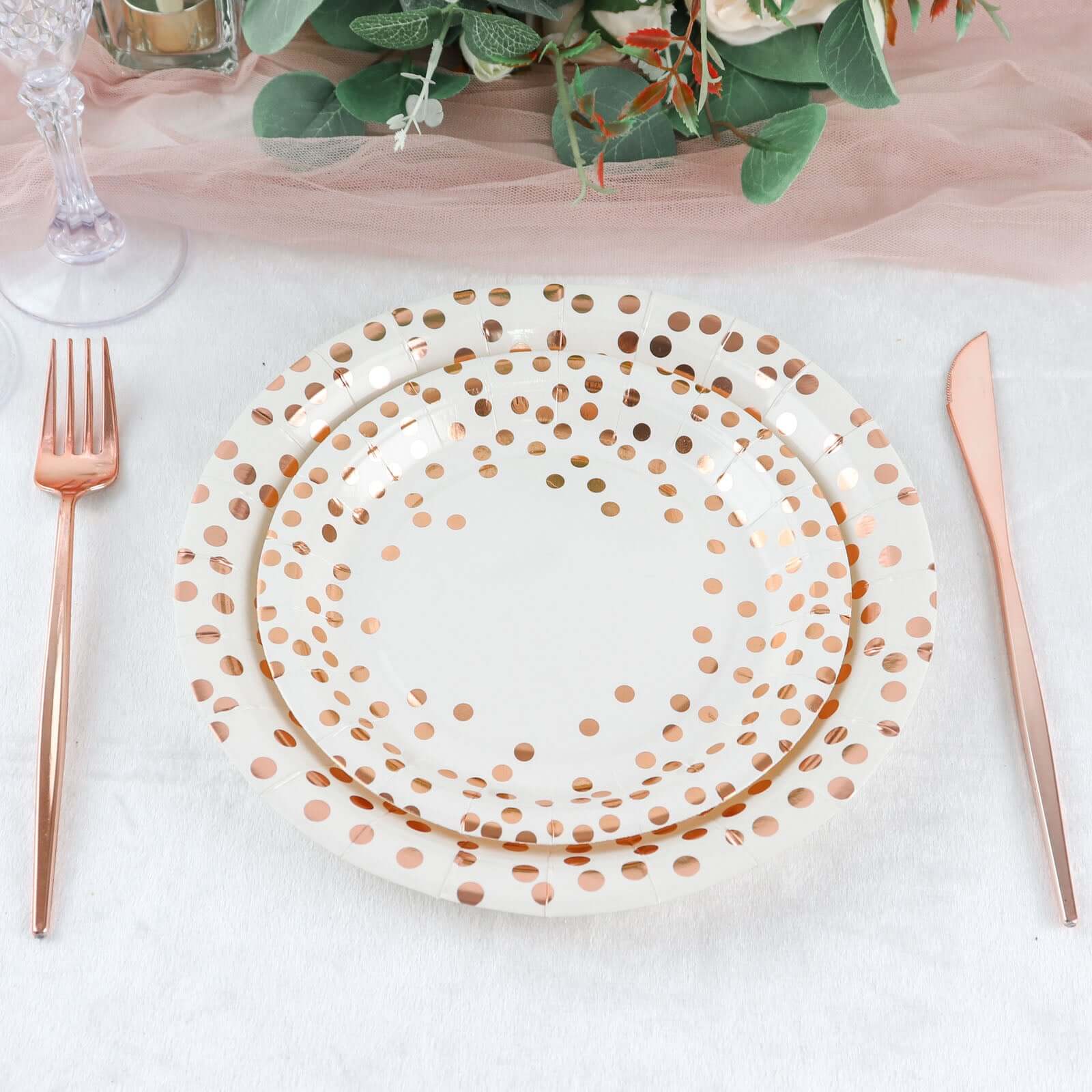 25-Pack Paper Round Dinner Plates 9" White with Metallic Rose Gold Polka Dots - 300GSM Disposable Party Plates for Cocktail Events & Receptions - Image 13