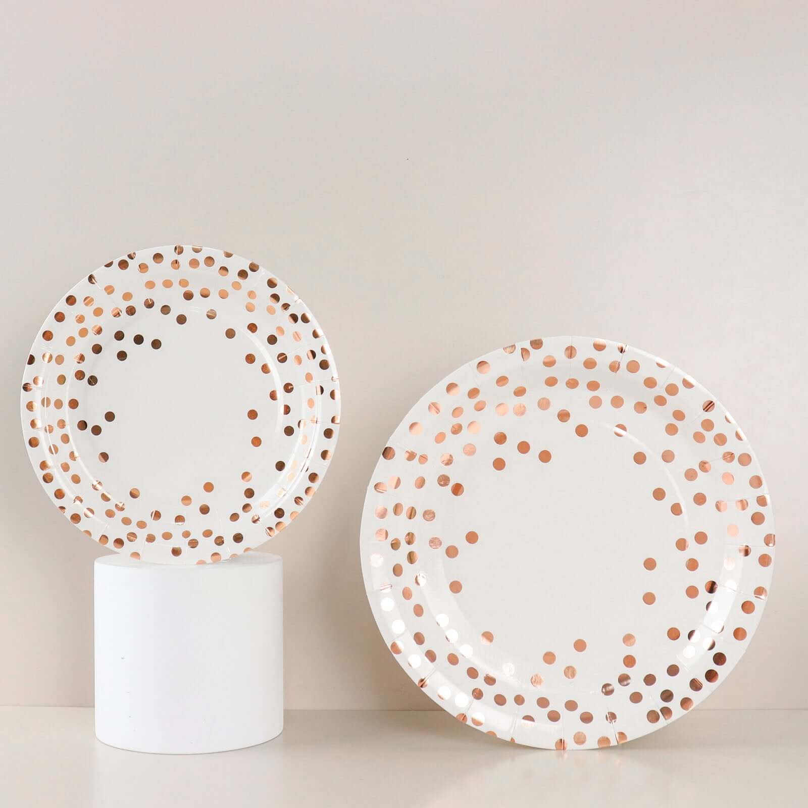 25-Pack Paper Round Dinner Plates 9" White with Metallic Rose Gold Polka Dots - 300GSM Disposable Party Plates for Cocktail Events & Receptions - Image 16