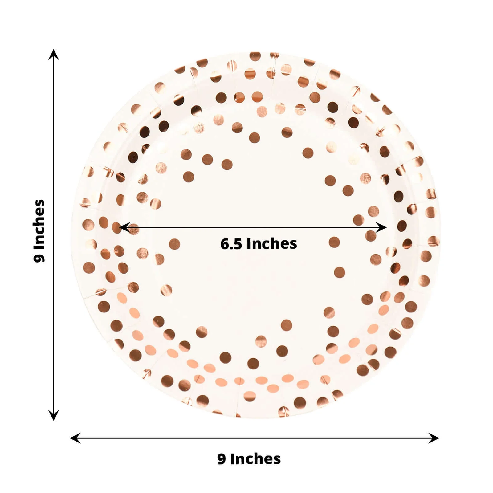 25-Pack Paper Round Dinner Plates 9" White with Metallic Rose Gold Polka Dots - 300GSM Disposable Party Plates for Cocktail Events & Receptions - Image 3
