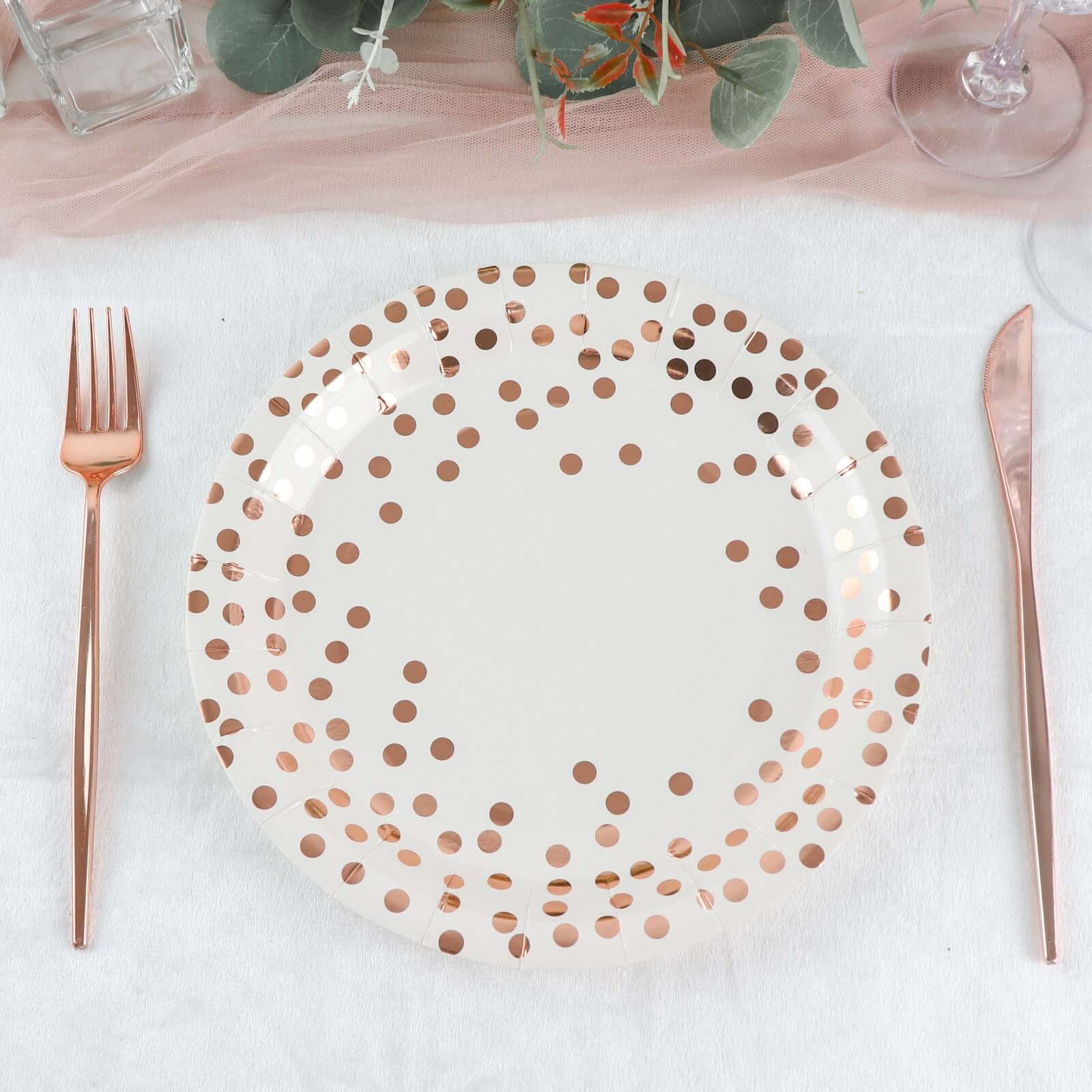 25-Pack Paper Round Dinner Plates 9" White with Metallic Rose Gold Polka Dots - 300GSM Disposable Party Plates for Cocktail Events & Receptions - Image 6