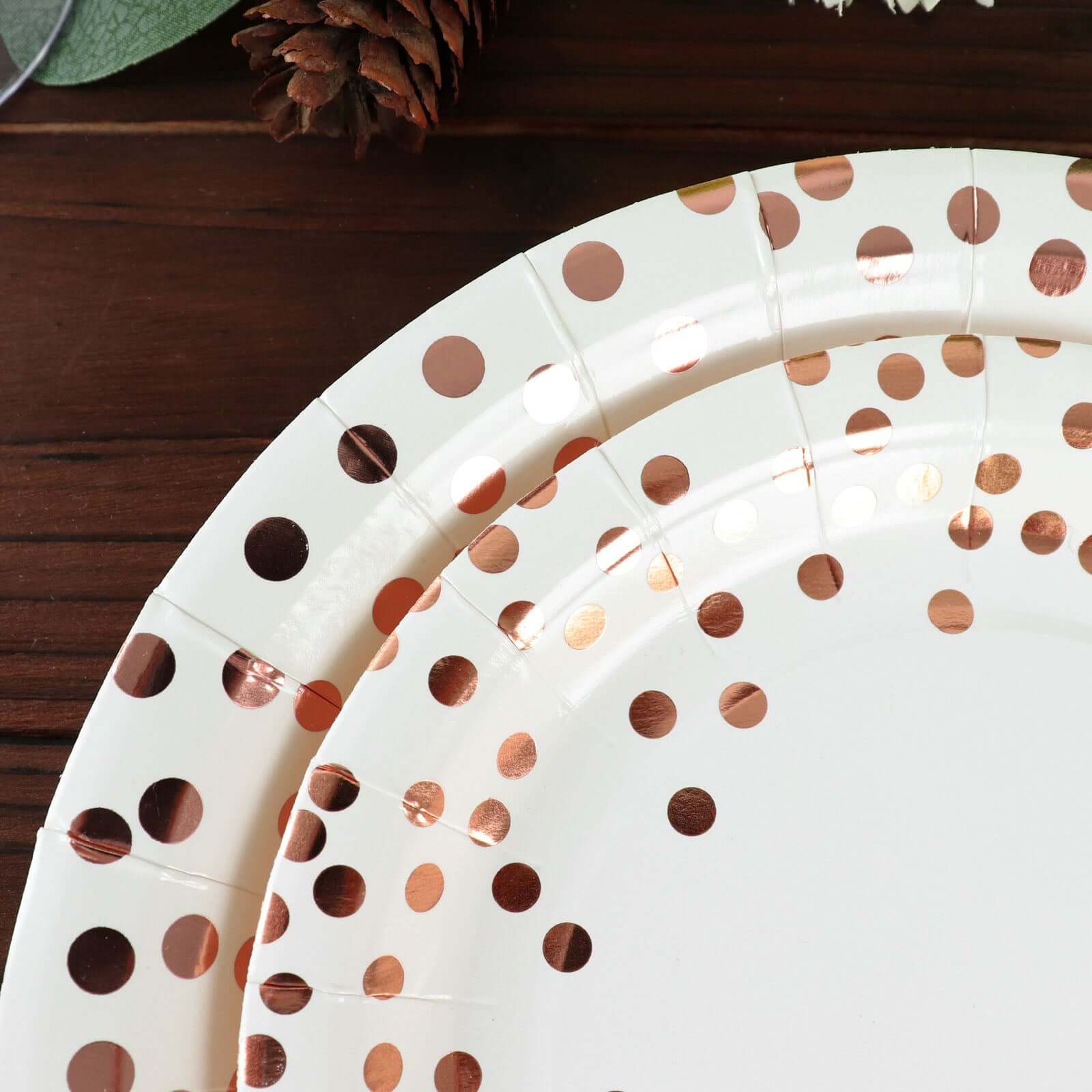 25-Pack Paper Round Dinner Plates 9" White with Metallic Rose Gold Polka Dots - 300GSM Disposable Party Plates for Cocktail Events & Receptions - Image 9