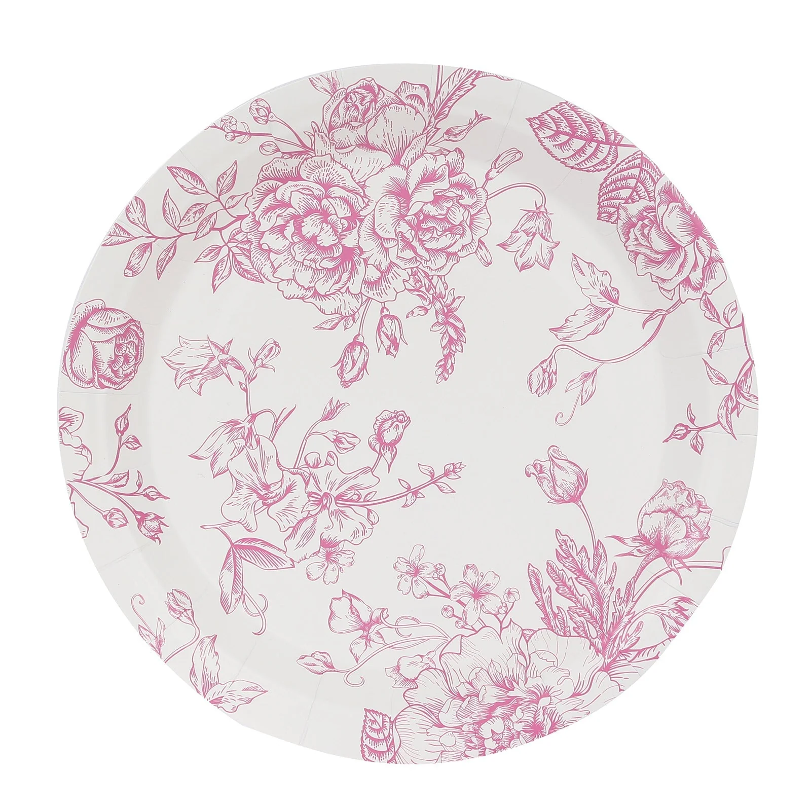 25-Pack Paper Round Dinner Plates 9" White with Pink French Toile Pattern - Disposable Floral Party Plates for Chic Events - Image 6