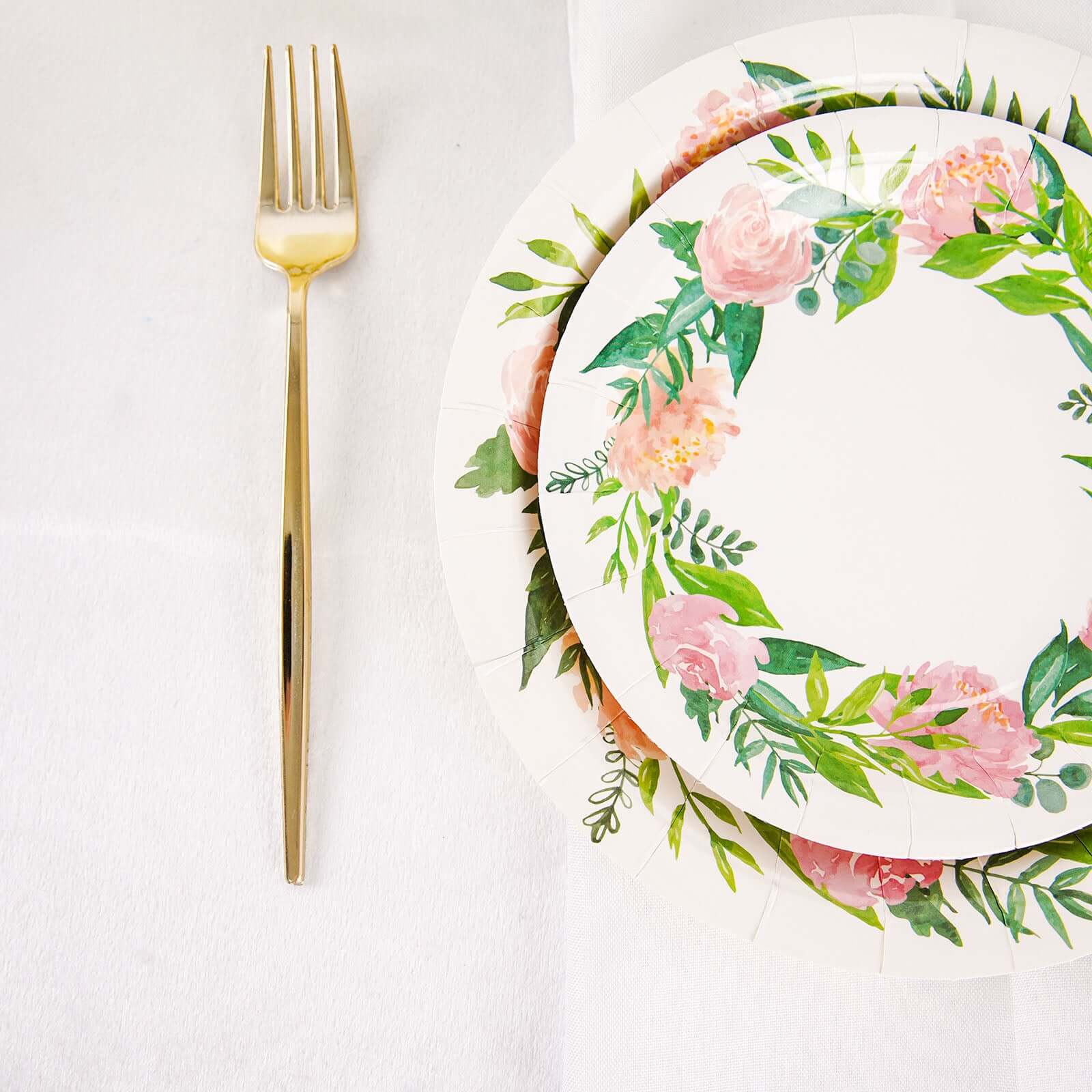 25-Pack Paper Round Dinner Plates 9" White with Rose/Peony Flower Wreath - Disposable Party Plates for Special Occasions & Gatherings - Image 2