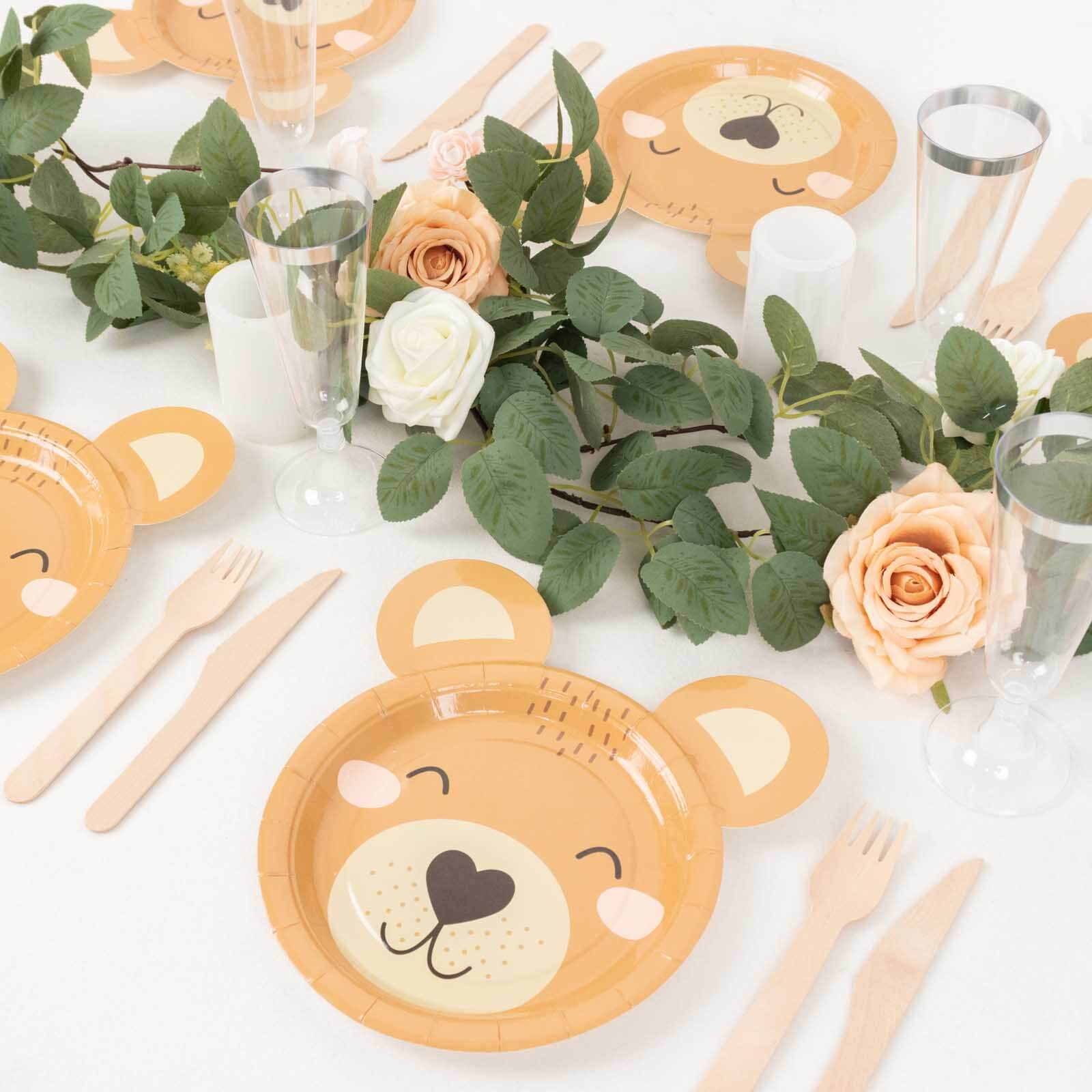 25-Pack Paper Round Plates 7" Brown Teddy Bear Print - Image 2