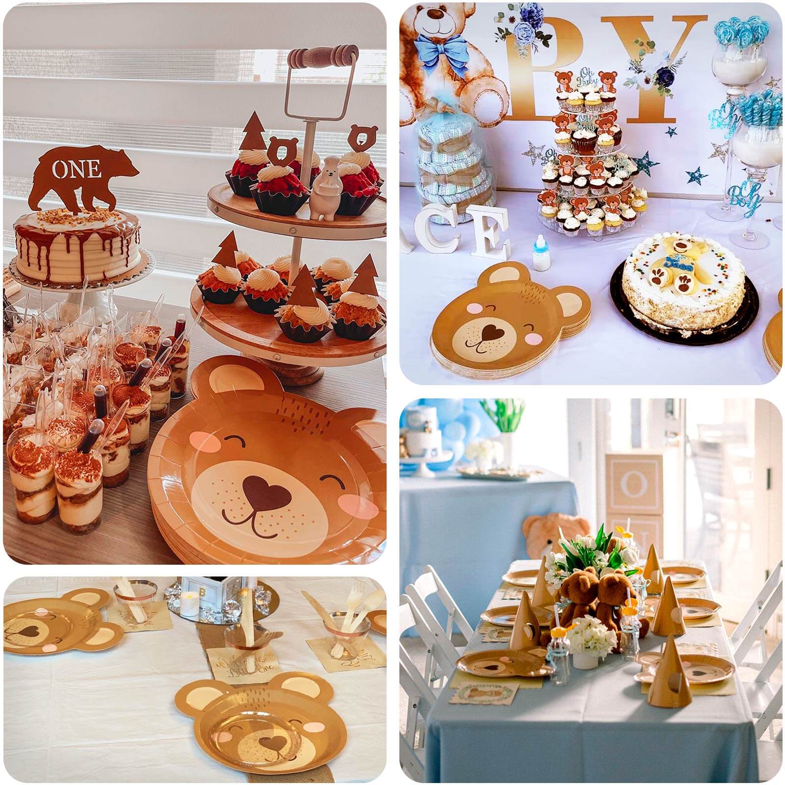 25-Pack Paper Round Plates 7" Brown Teddy Bear Print - Image 5