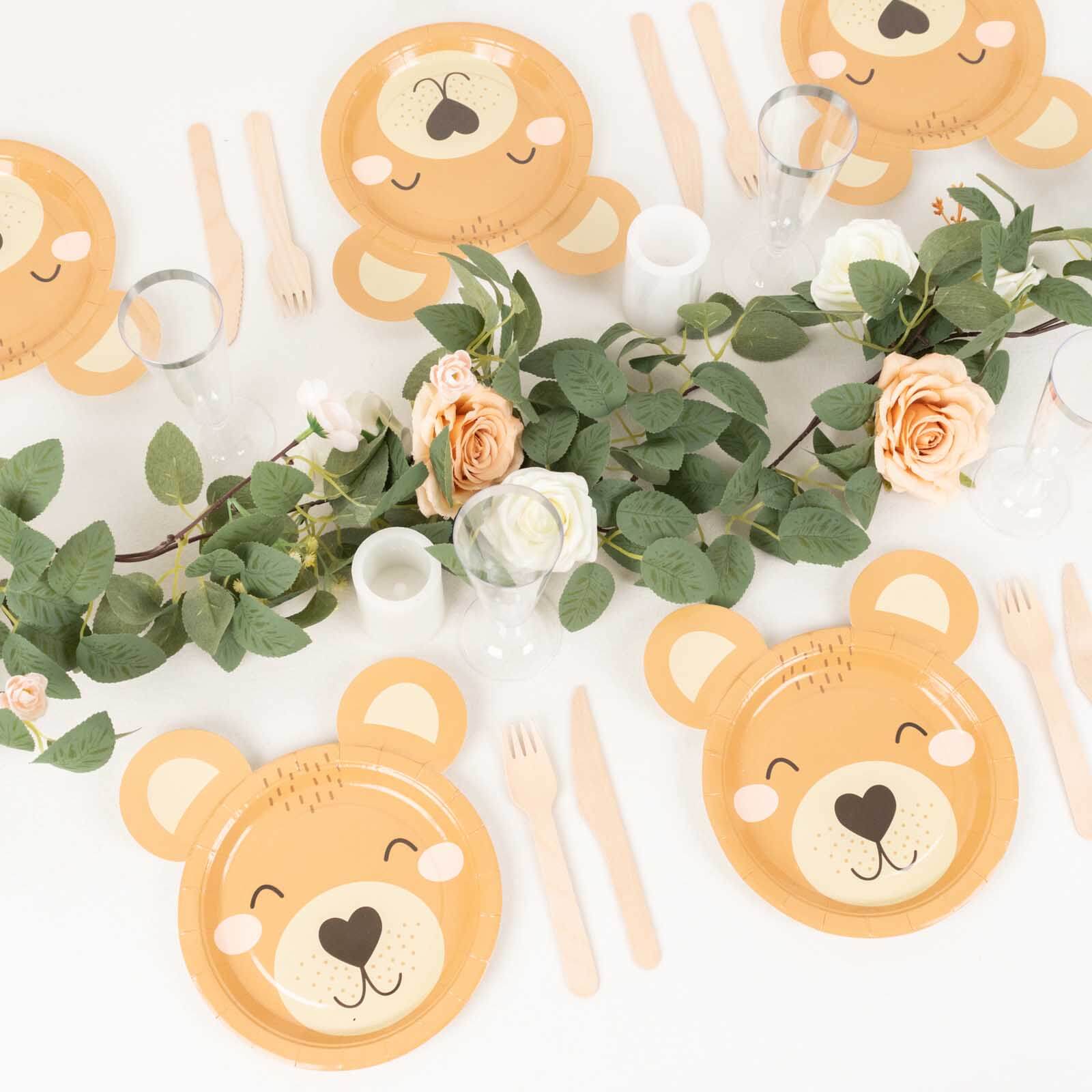 25-Pack Paper Round Plates 7" Brown Teddy Bear Print - Image 7