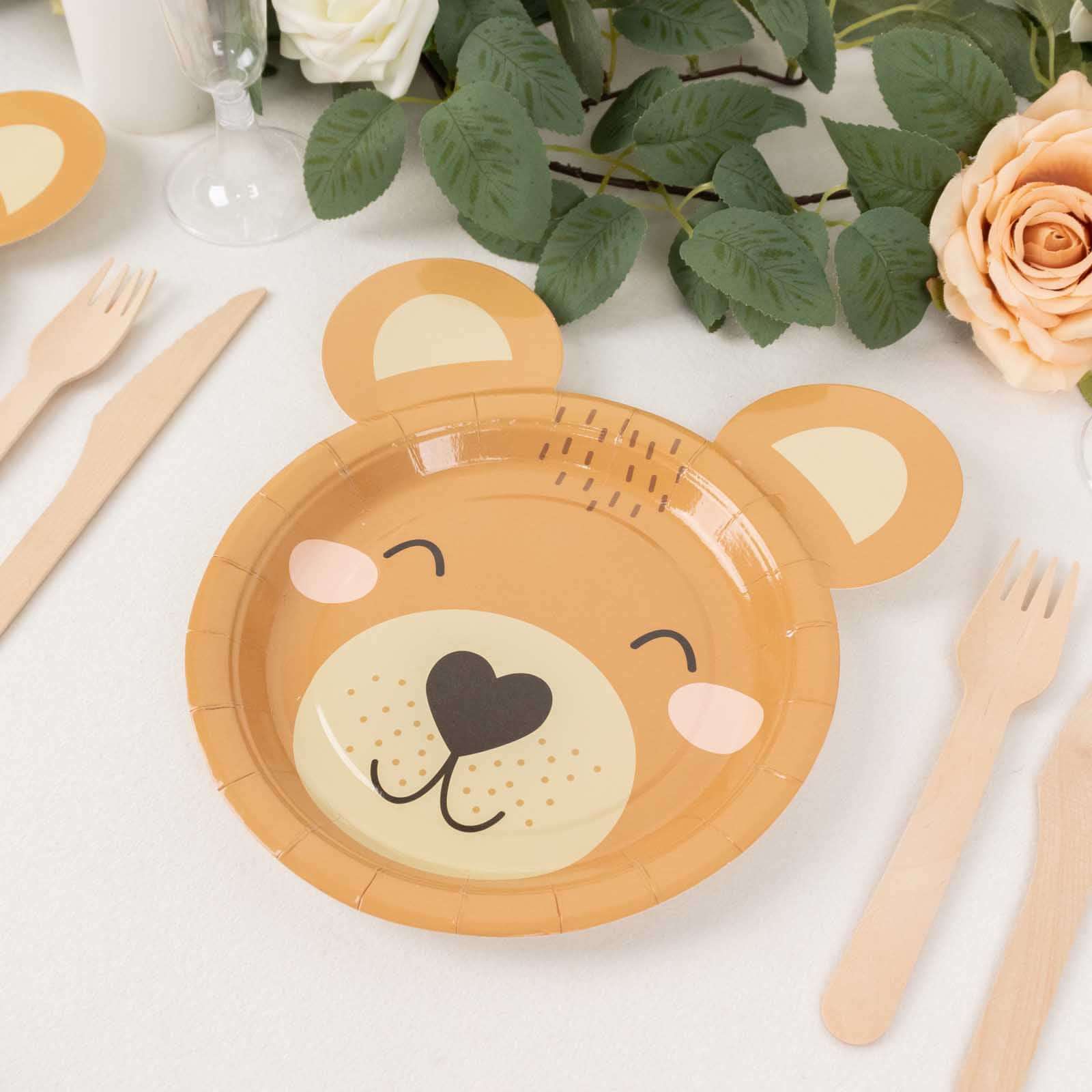 25-Pack Paper Round Plates 7" Brown Teddy Bear Print - Image 9