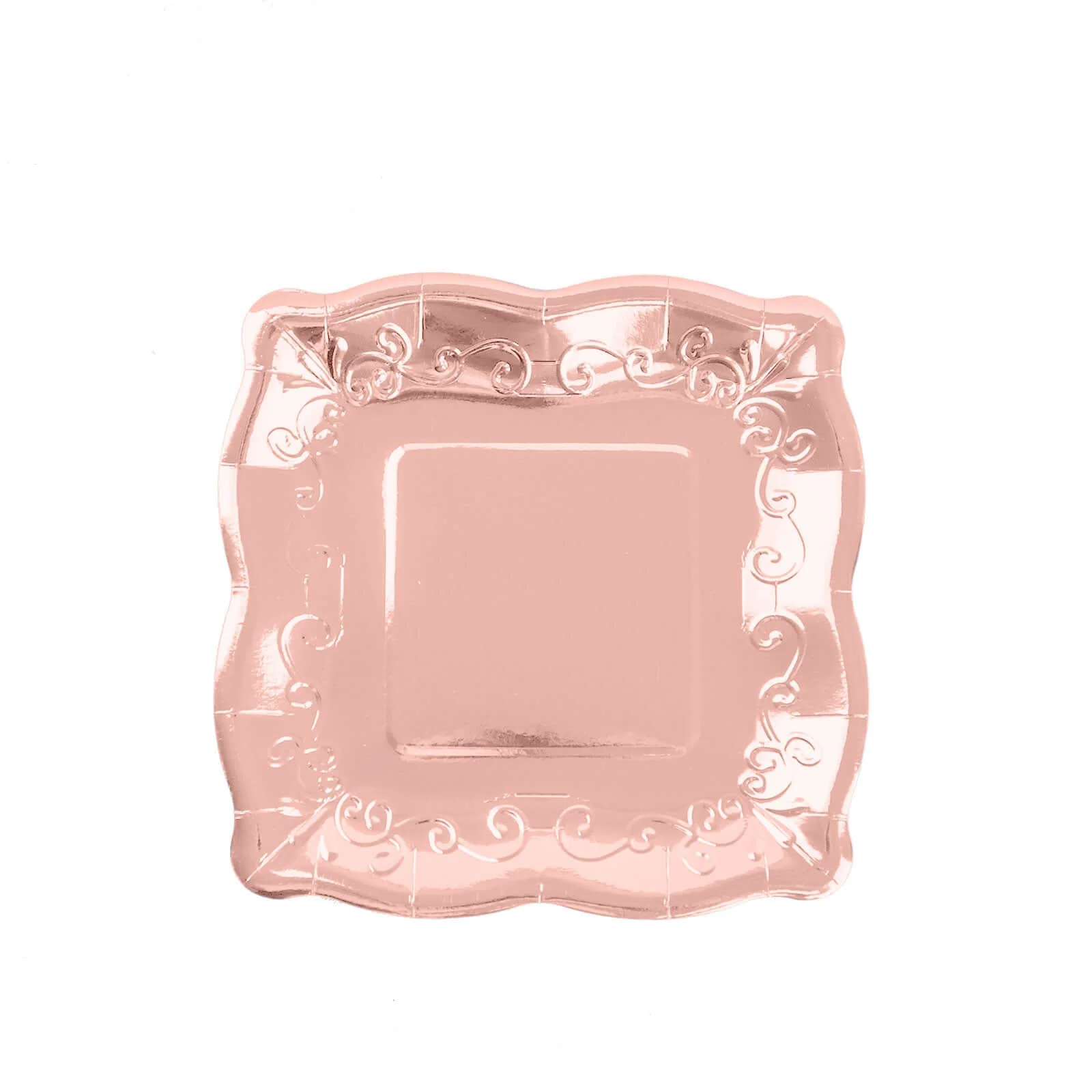 25-Pack Paper Square Dessert Plates 7" Rose Gold with Vintage Pottery Embossed Design - Shiny Metallic Disposable Appetizer Plates - Image 6