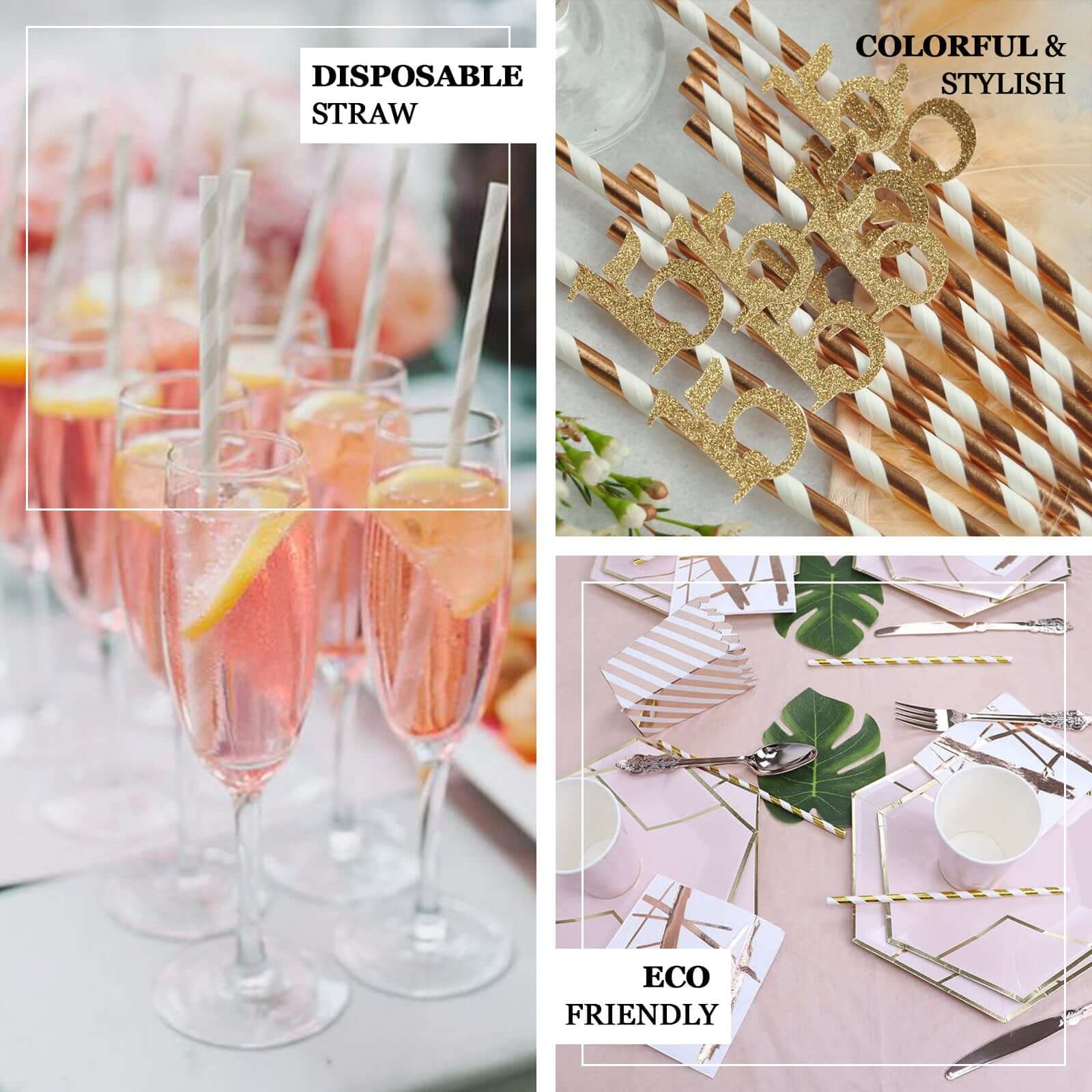 25-Pack Paper Straws 8" White/Gold Striped - Disposable Straws for Parties - Image 4