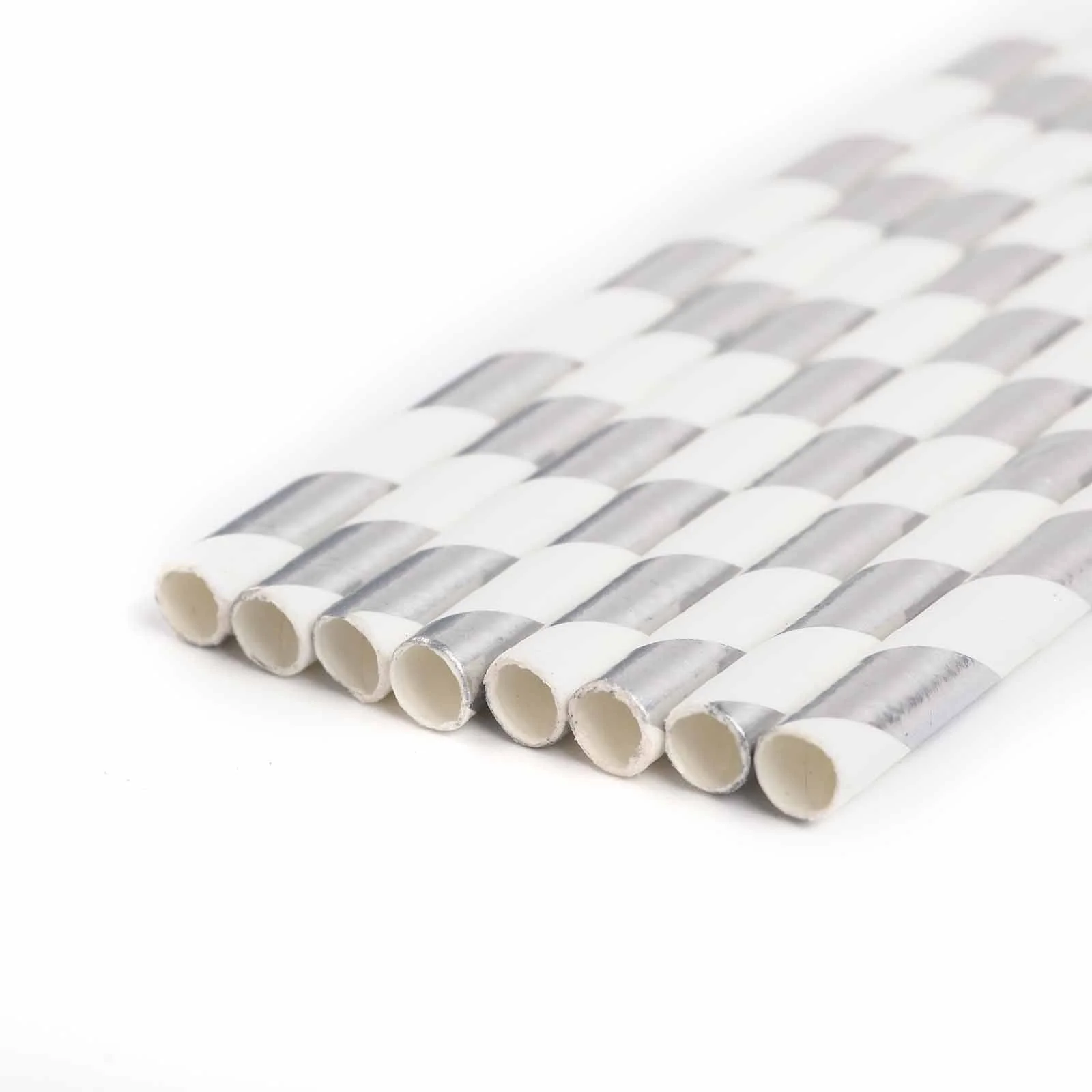 25-Pack Paper Straws 8" White/Silver Striped - Disposable Straws for Parties - Image 11