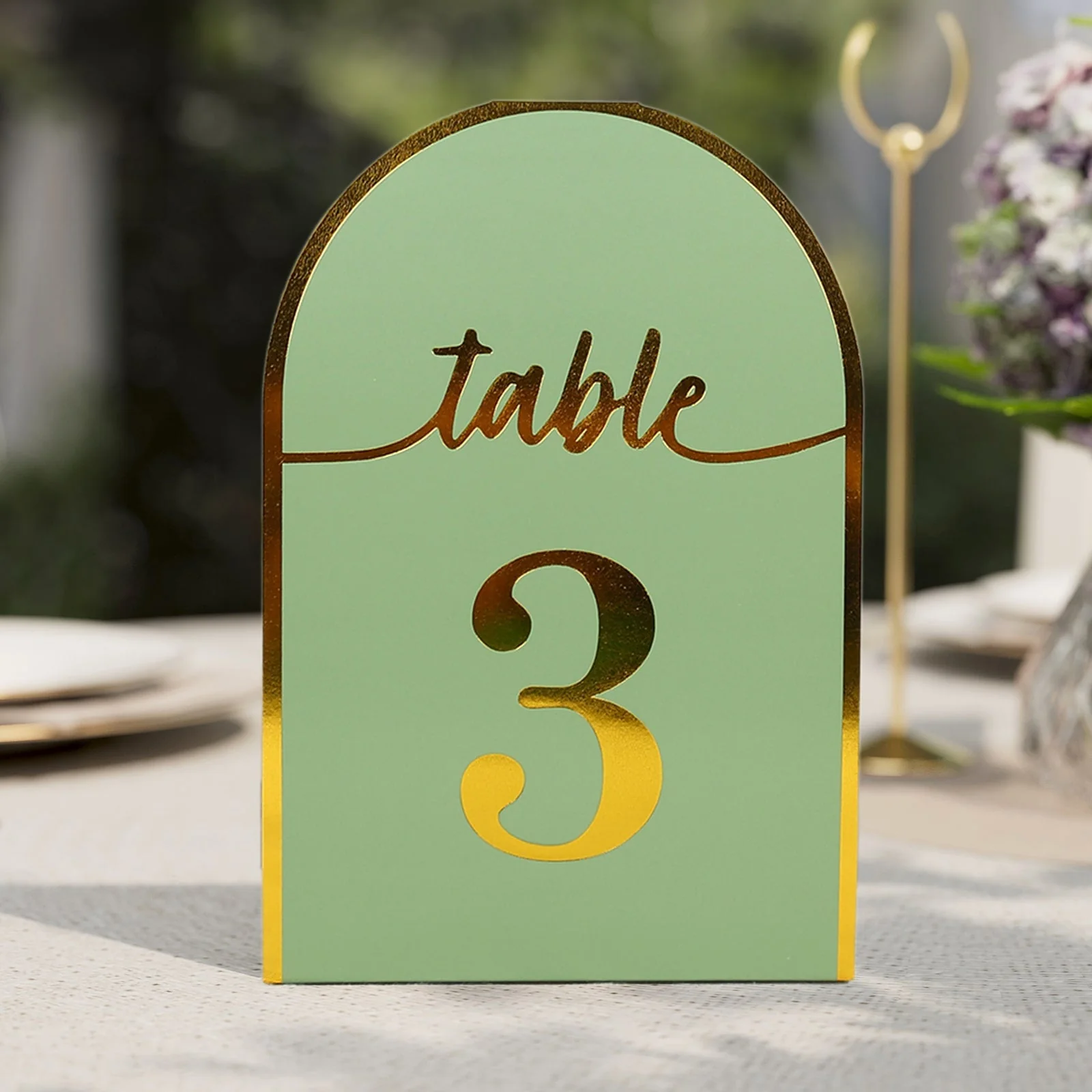 25-Pack Disposable Table Numbers 7" Sage Green Free Standing Double Sided Table Number Place Cards with Metallic Gold Foil Numbers 1-25 - Image 8
