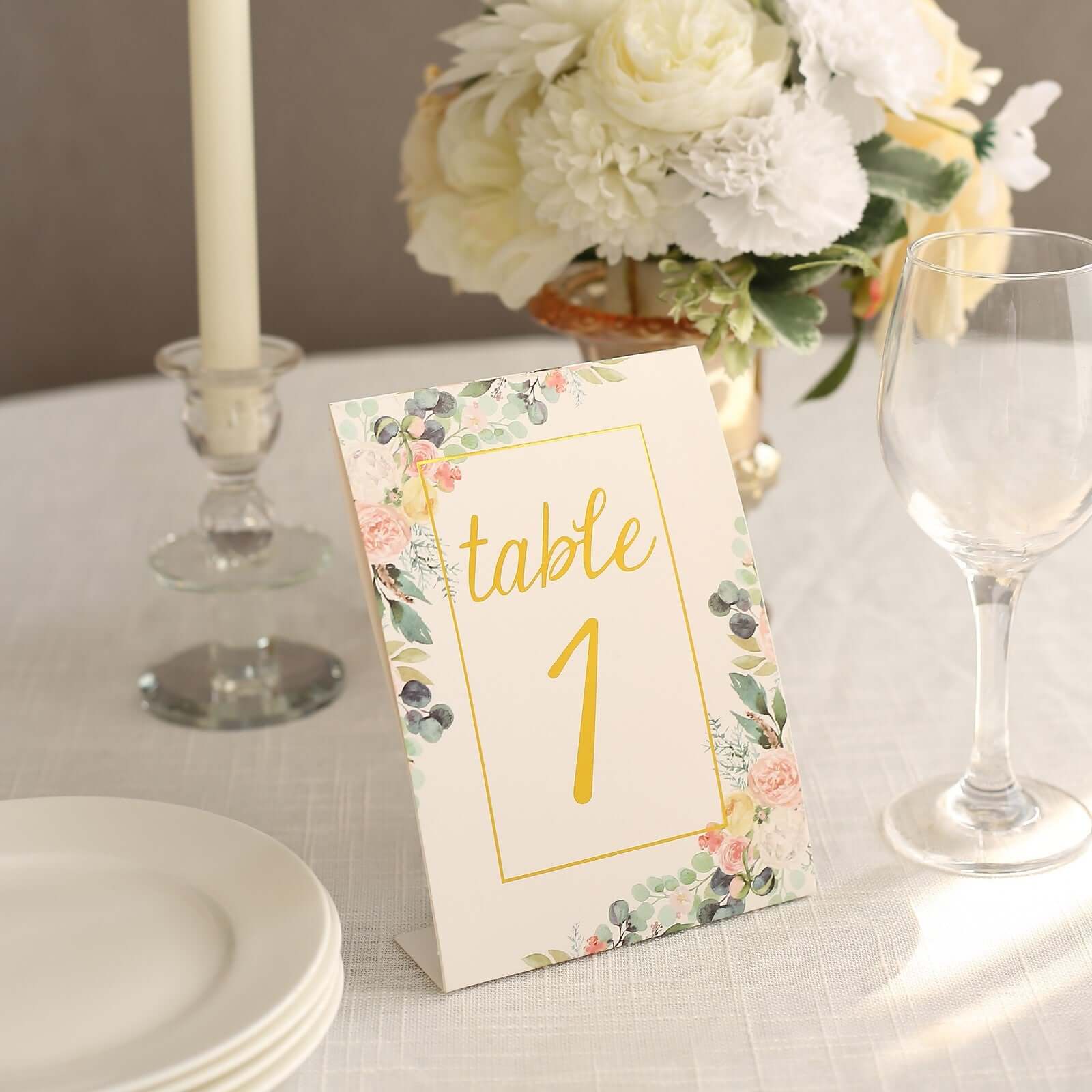 25-Pack Paper Wedding Table Numbers 7" White/Gold Peony Flowers Design with Foil Numbers 1-25 Chic Free Standing Double Sided Table Sign Cards - Image 10