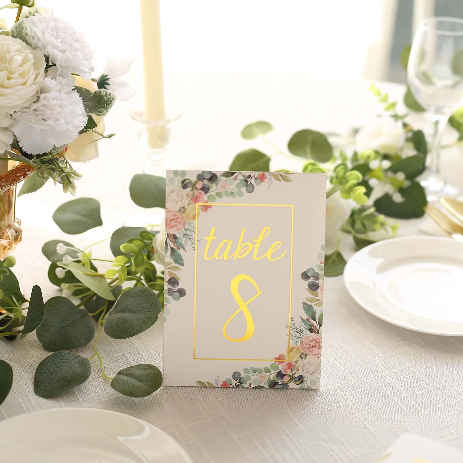 25-Pack Paper Wedding Table Numbers 7" White/Gold Peony Flowers Design with Foil Numbers 1-25 Chic Free Standing Double Sided Table Sign Cards - Image 11