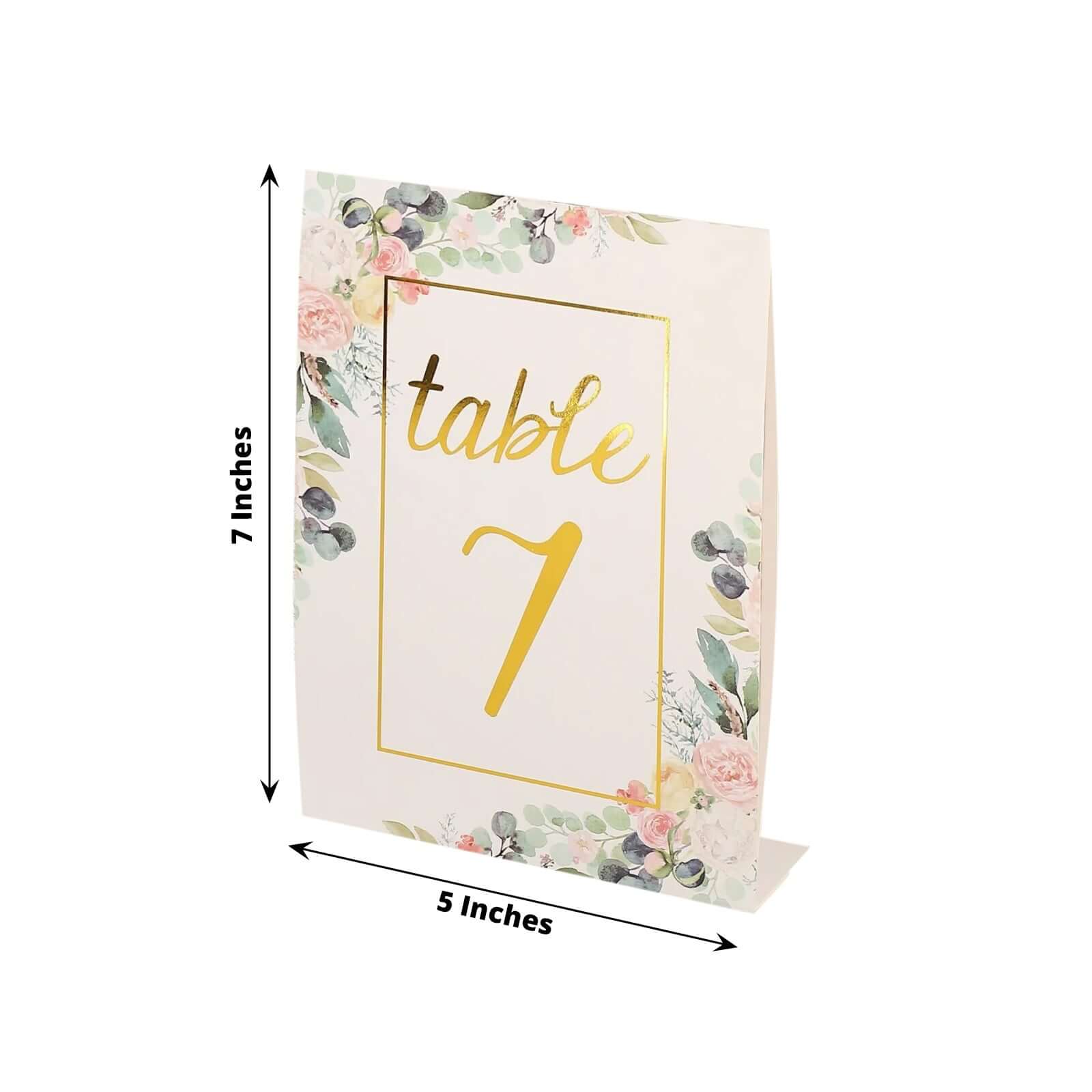 25-Pack Paper Wedding Table Numbers 7" White/Gold Peony Flowers Design with Foil Numbers 1-25 Chic Free Standing Double Sided Table Sign Cards - Image 3