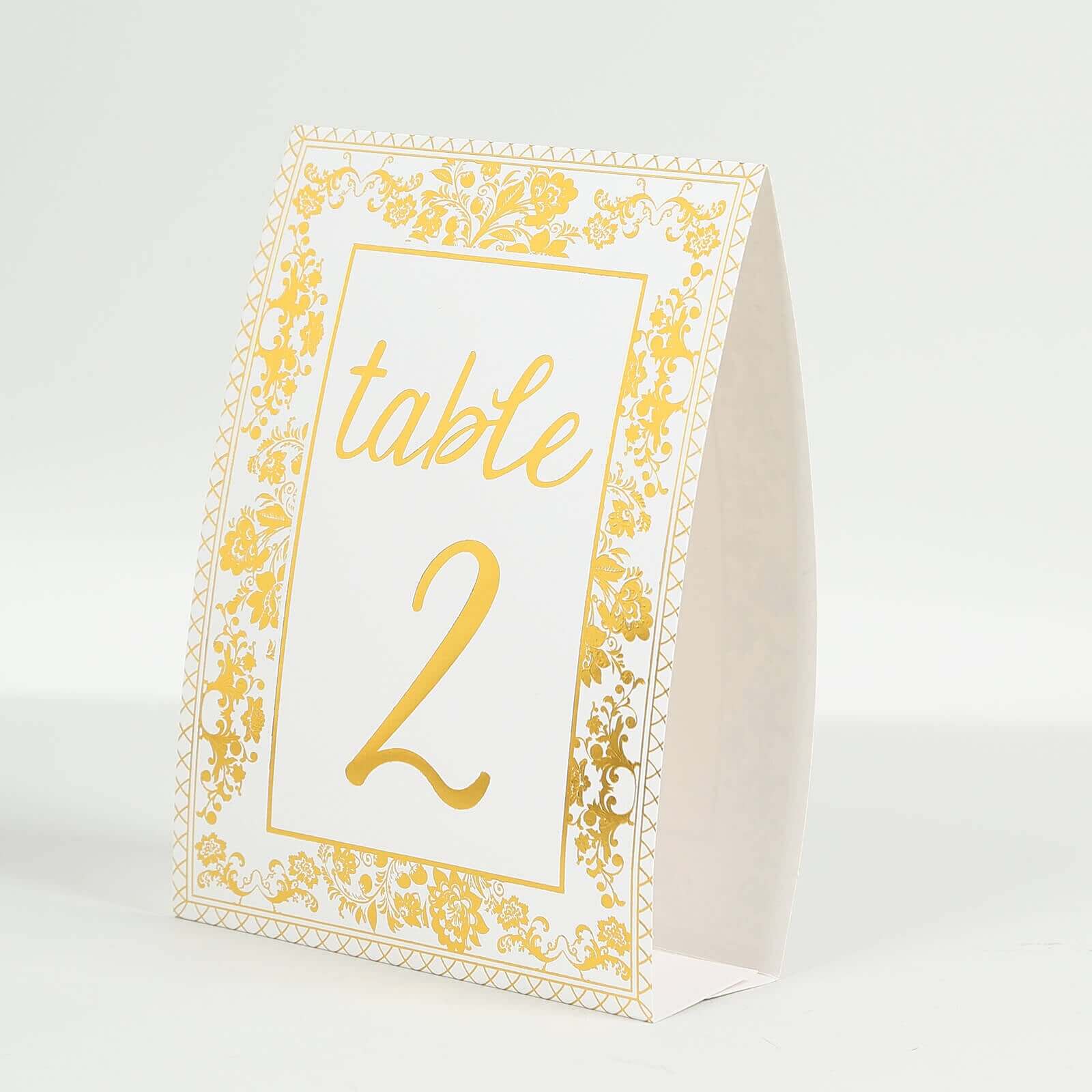 25-Pack Paper Wedding Table Numbers 7" White/Metallic Gold French Floral Toile Design with Foil Numbers 1-25 Chic Free Standing Double Sided Table Sign Cards - Image 7