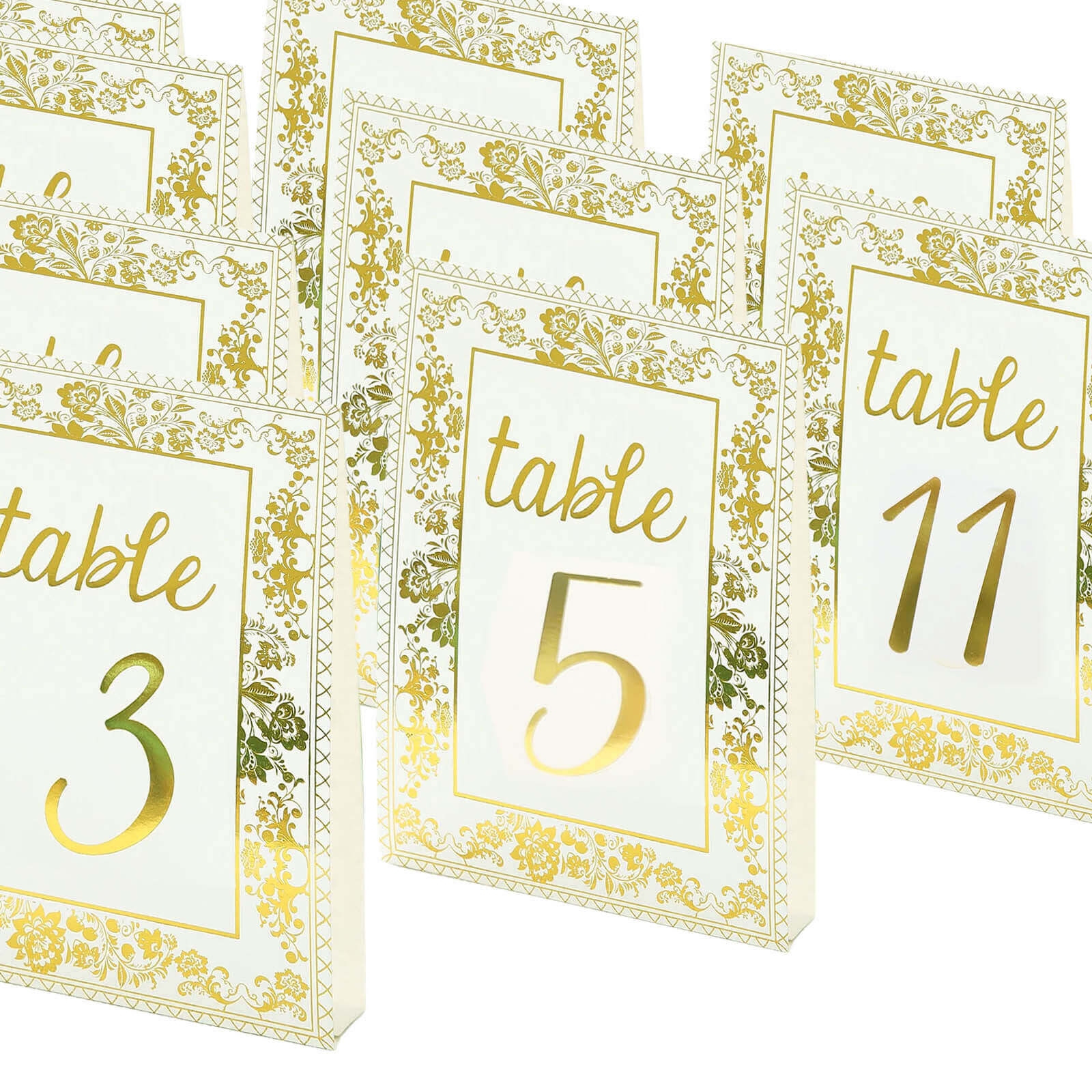 25-Pack Paper Wedding Table Numbers 7" White/Metallic Gold French Floral Toile Design with Foil Numbers 1-25 Chic Free Standing Double Sided Table Sign Cards - Image 8