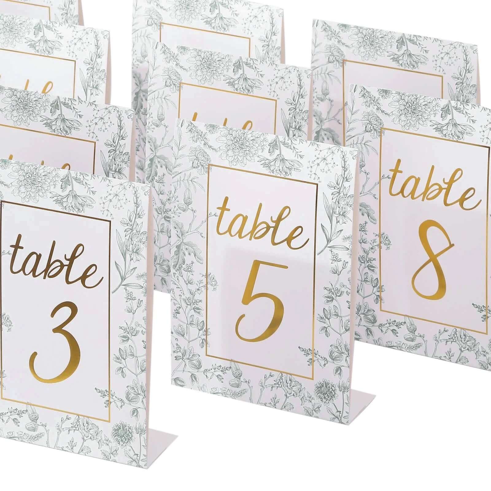 25-Pack Paper Wedding Table Numbers 7" White/Sage Green French Toile - Image 12
