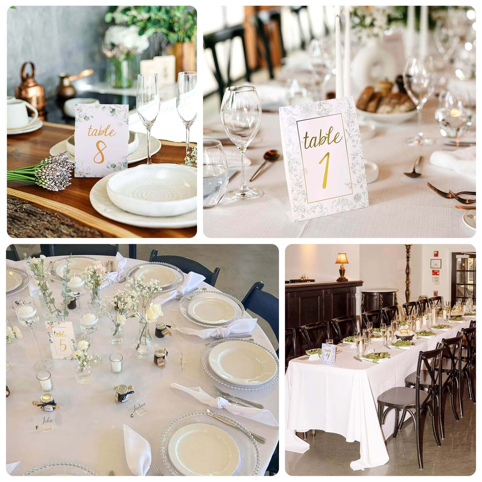 25-Pack Paper Wedding Table Numbers 7" White/Sage Green French Toile - Image 5
