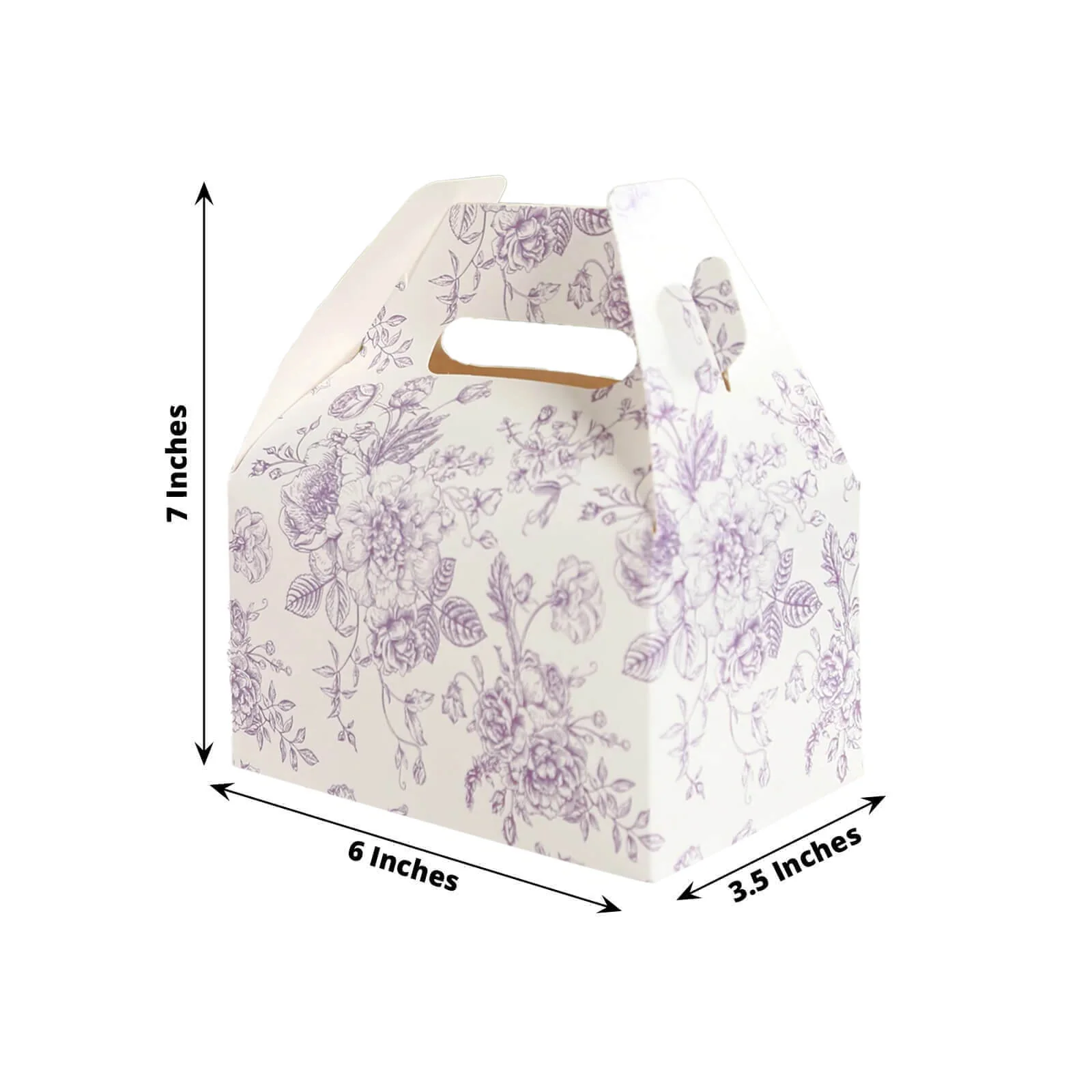 25 Pack Party Favor Gable Boxes in French Toile Pattern - Matte Lavender and White Candy Treat Tote Boxes, Cardstock Paper - 6"x3.5"x7" - Image 3