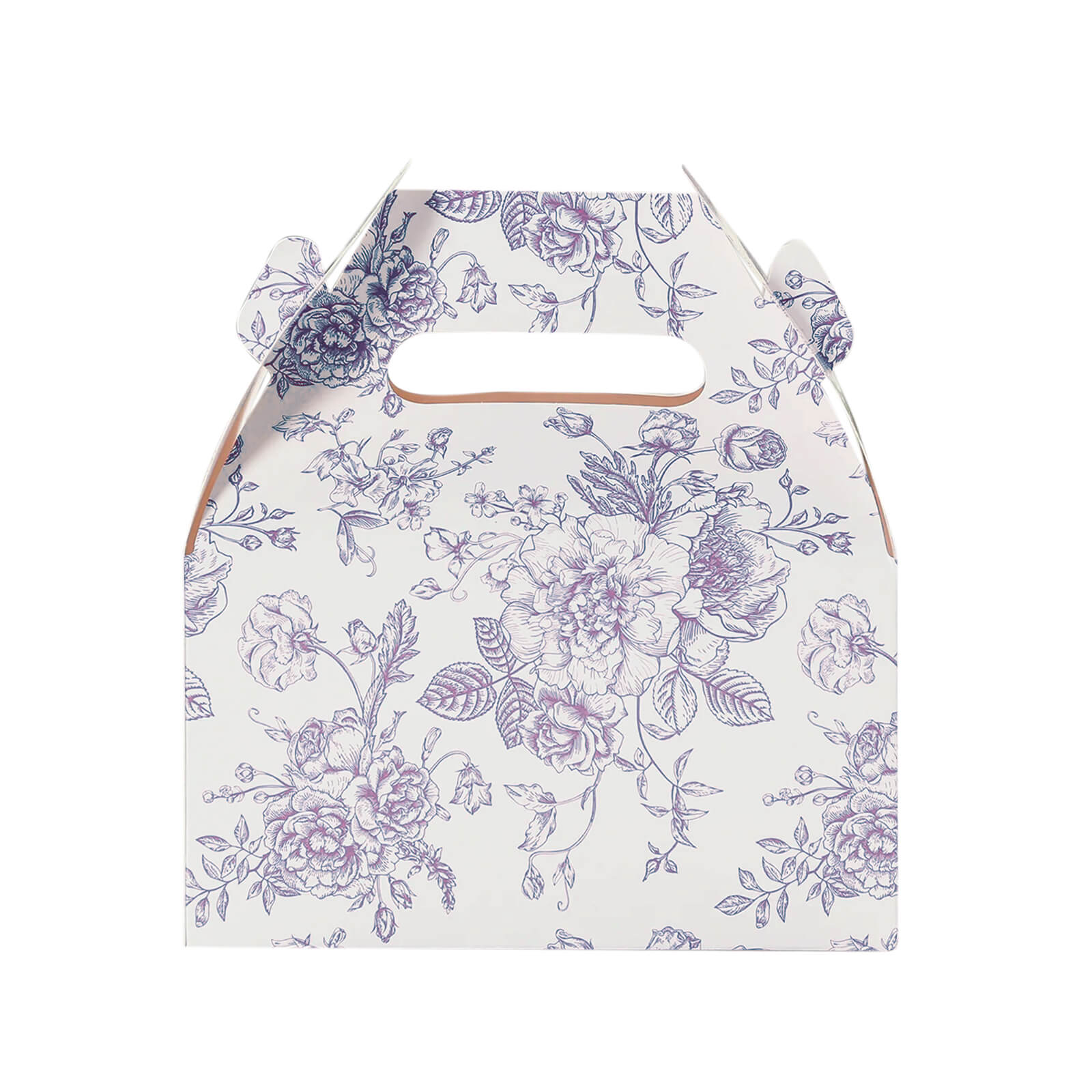 25 Pack Party Favor Gable Boxes in French Toile Pattern - Matte Lavender and White Candy Treat Tote Boxes, Cardstock Paper - 6"x3.5"x7" - Image 8