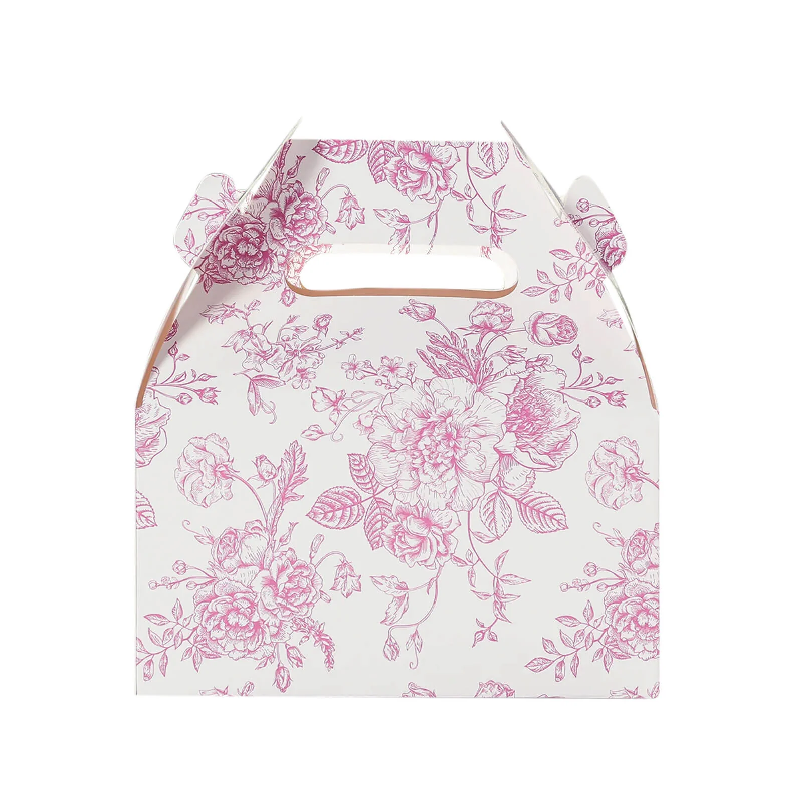 25 Pack Party Favor Gable Boxes in French Toile Pattern - Matte Pink and White Candy Treat Tote Boxes, Cardstock Paper - 6"x3.5"x7" - Image 8